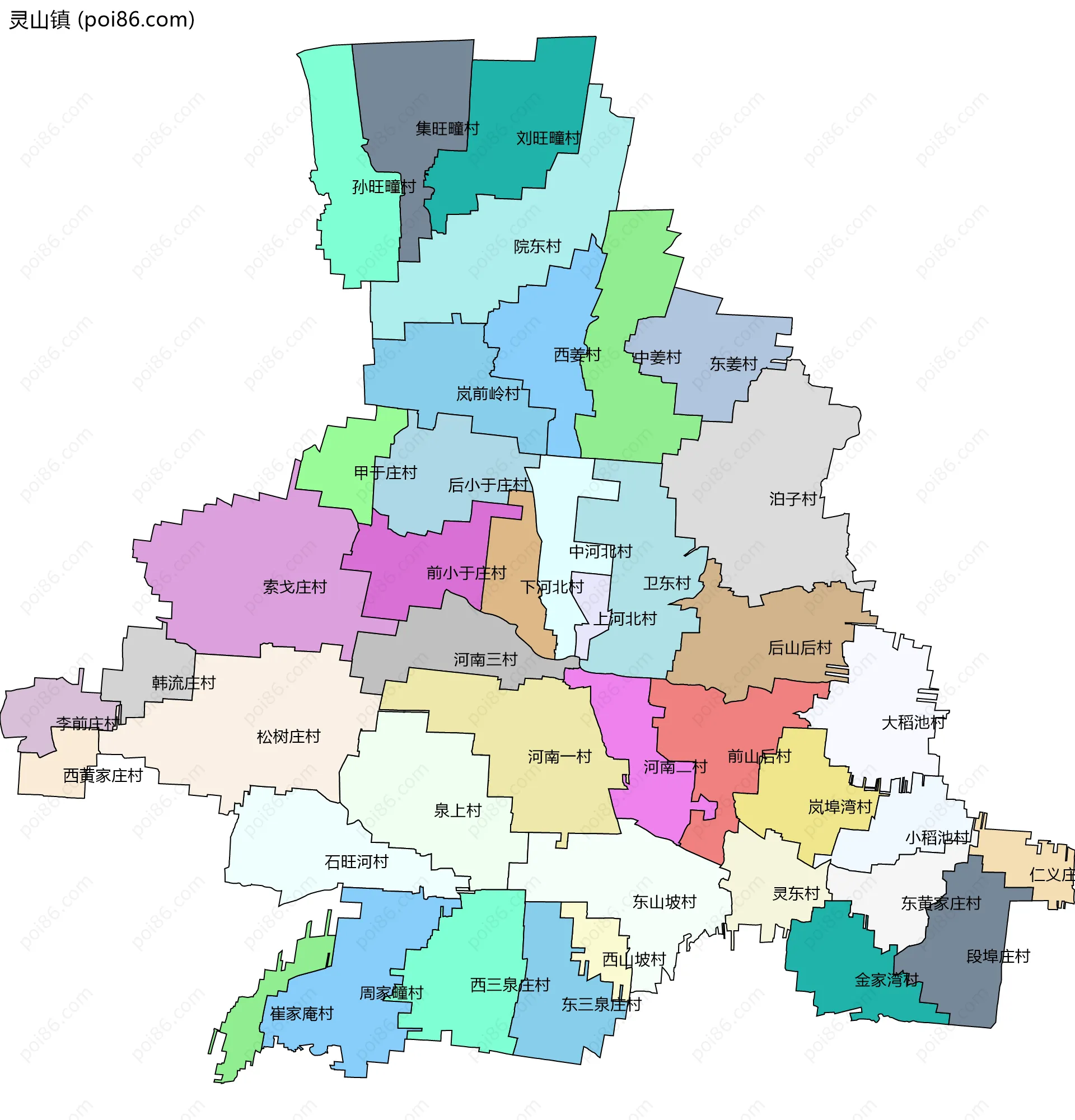灵山镇边界地图(五级行政区划)