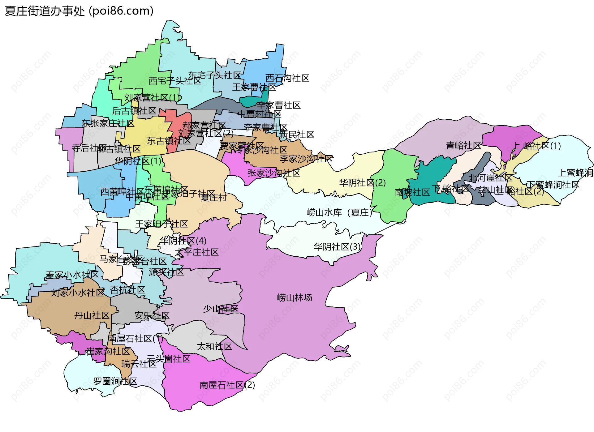 夏庄街道办事处边界地图(五级行政区划)