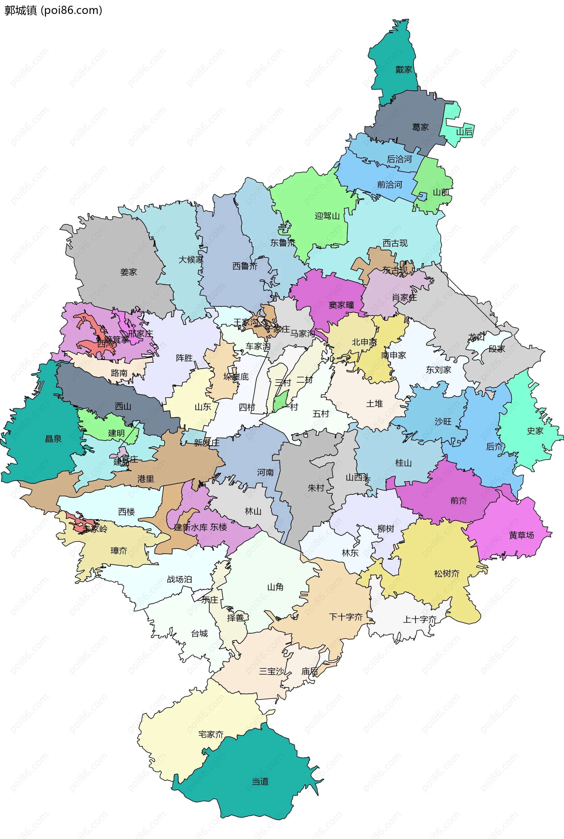 郭城镇边界地图(五级行政区划)