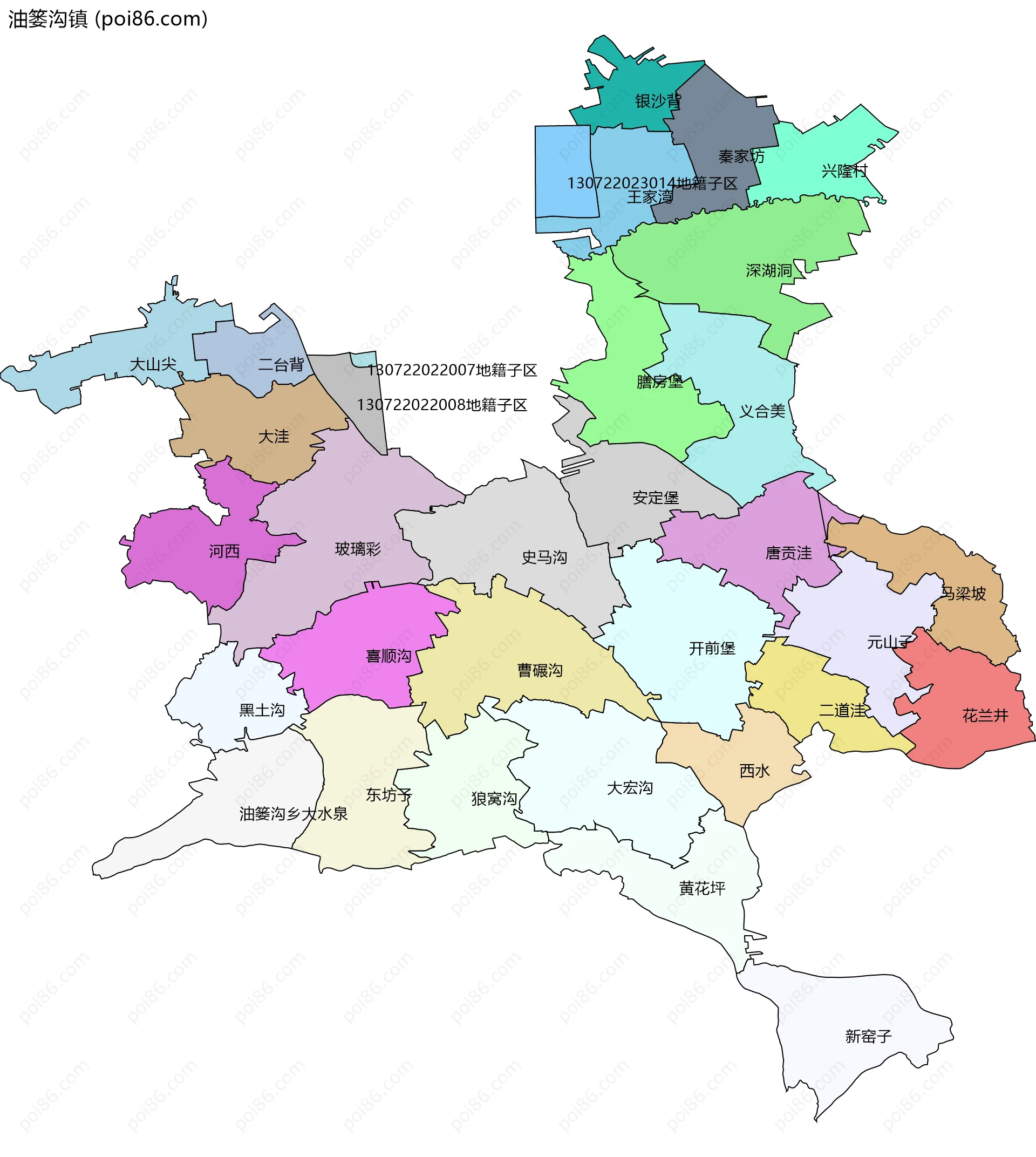 油篓沟镇边界地图(五级行政区划)