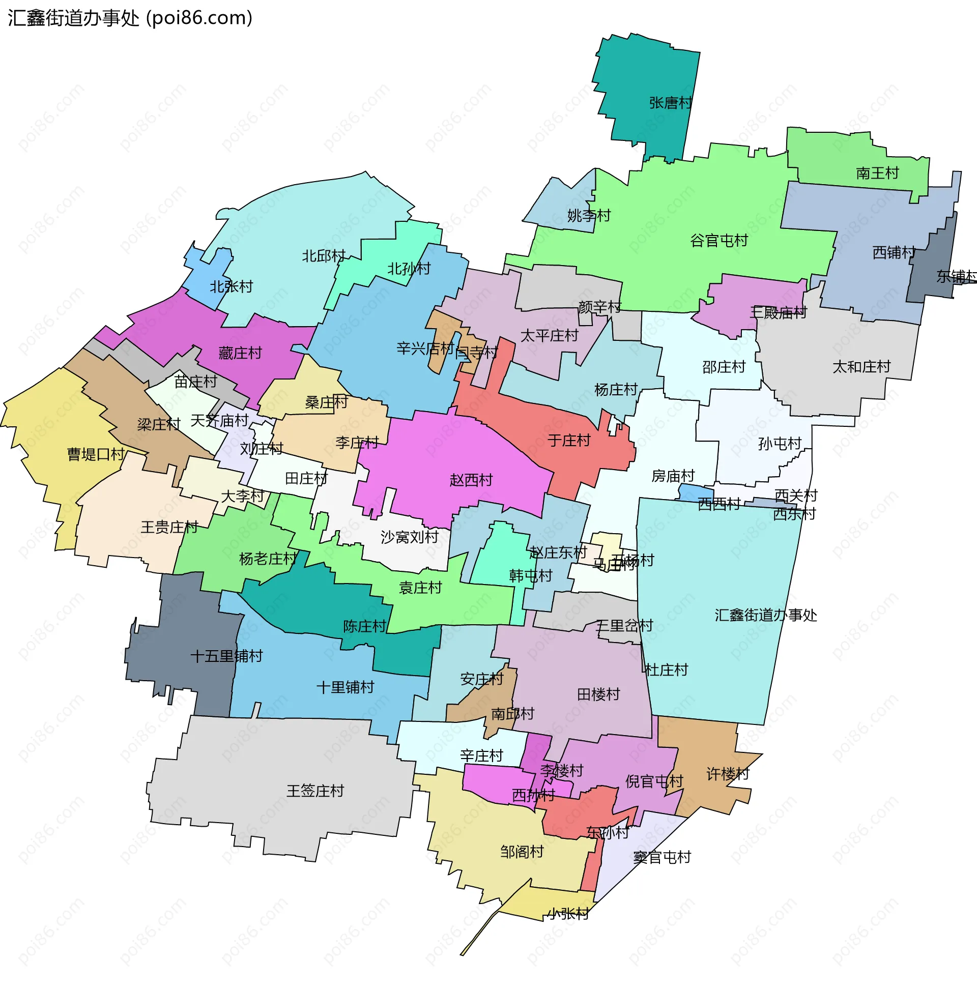 汇鑫街道办事处边界地图(五级行政区划)