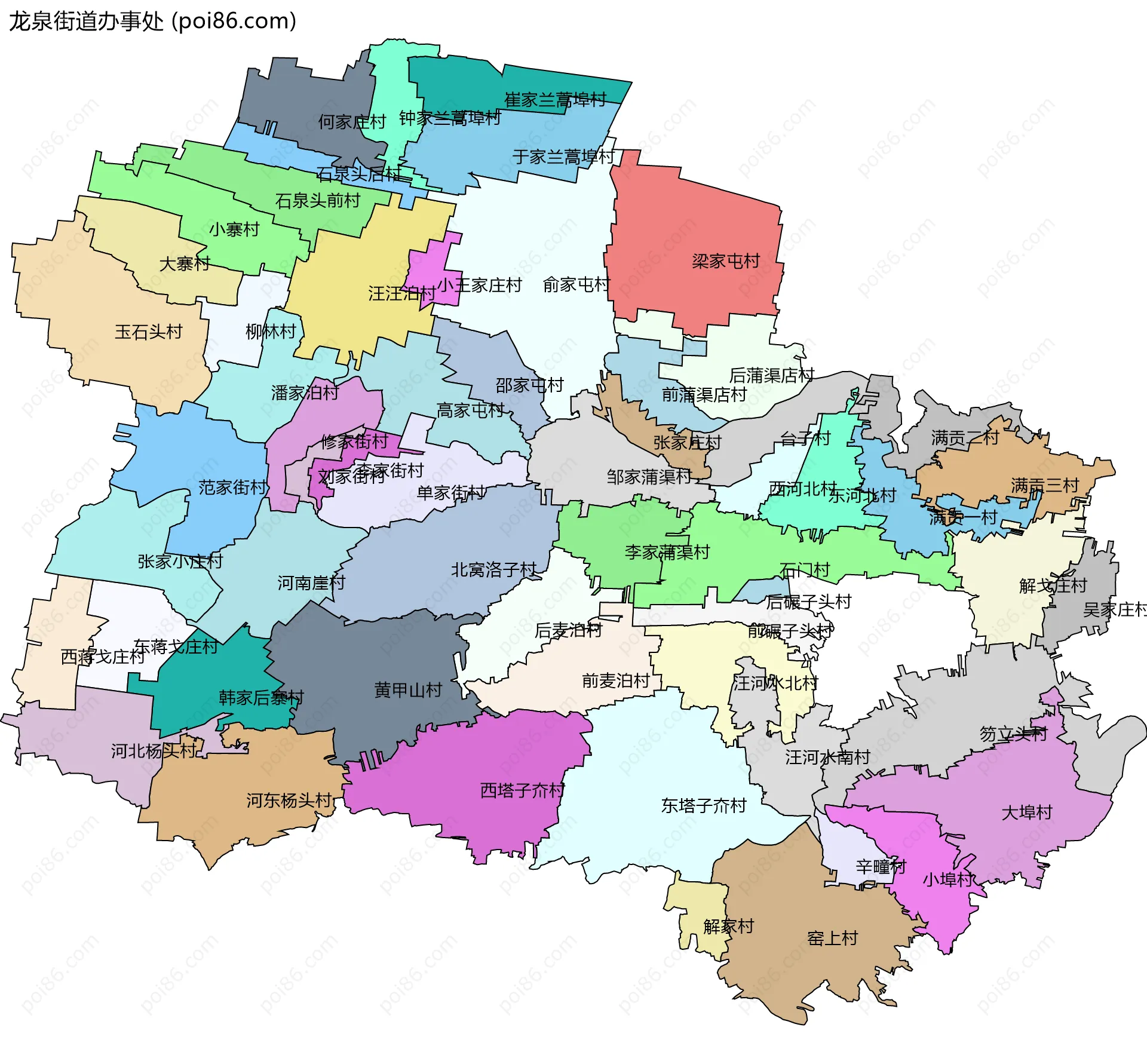 龙泉街道办事处边界地图(五级行政区划)