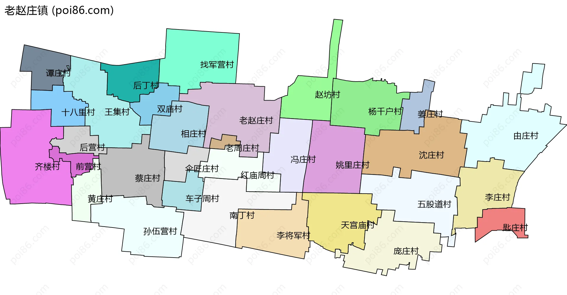 老赵庄镇边界地图(五级行政区划)