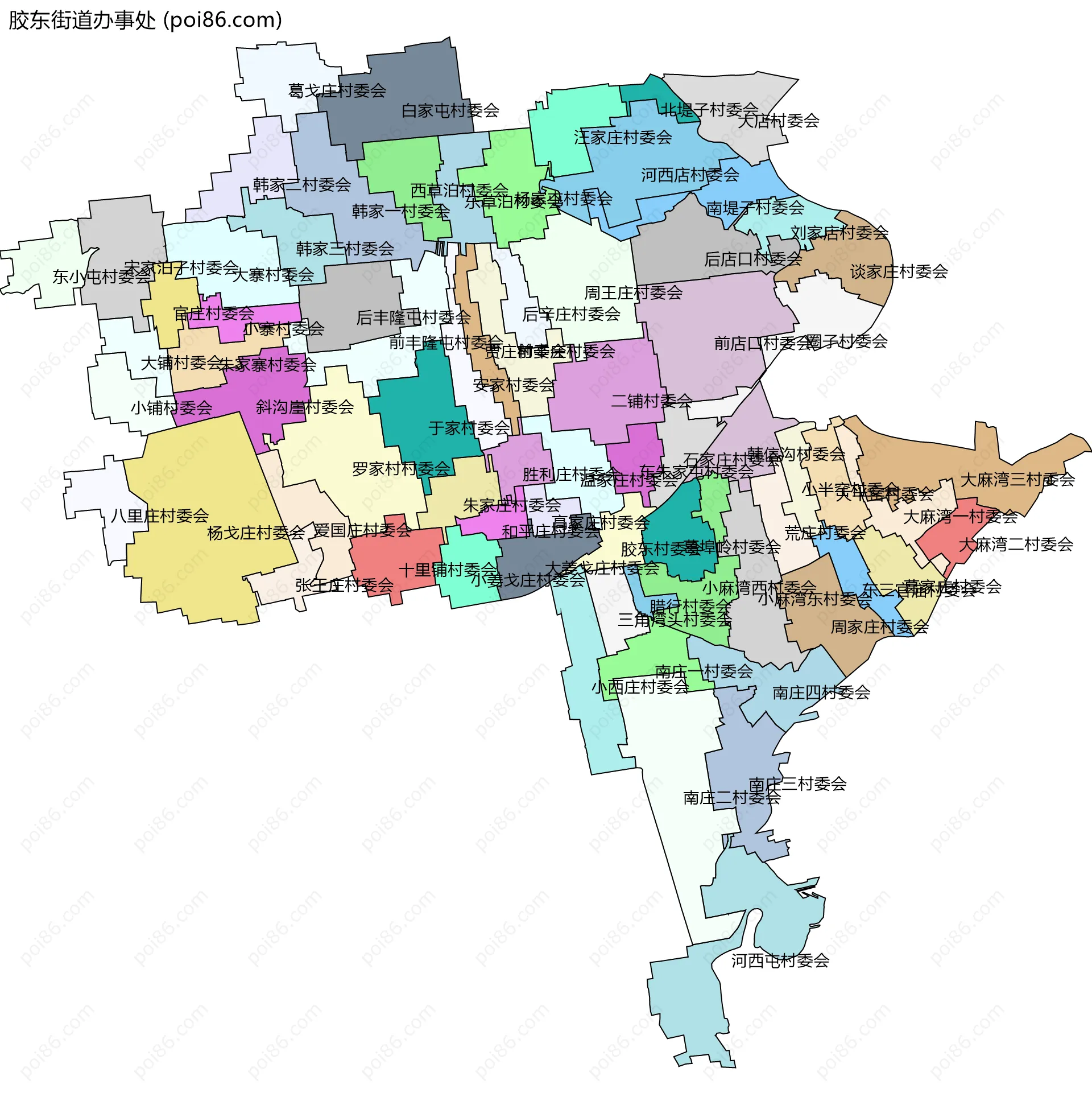 胶东街道办事处边界地图(五级行政区划)