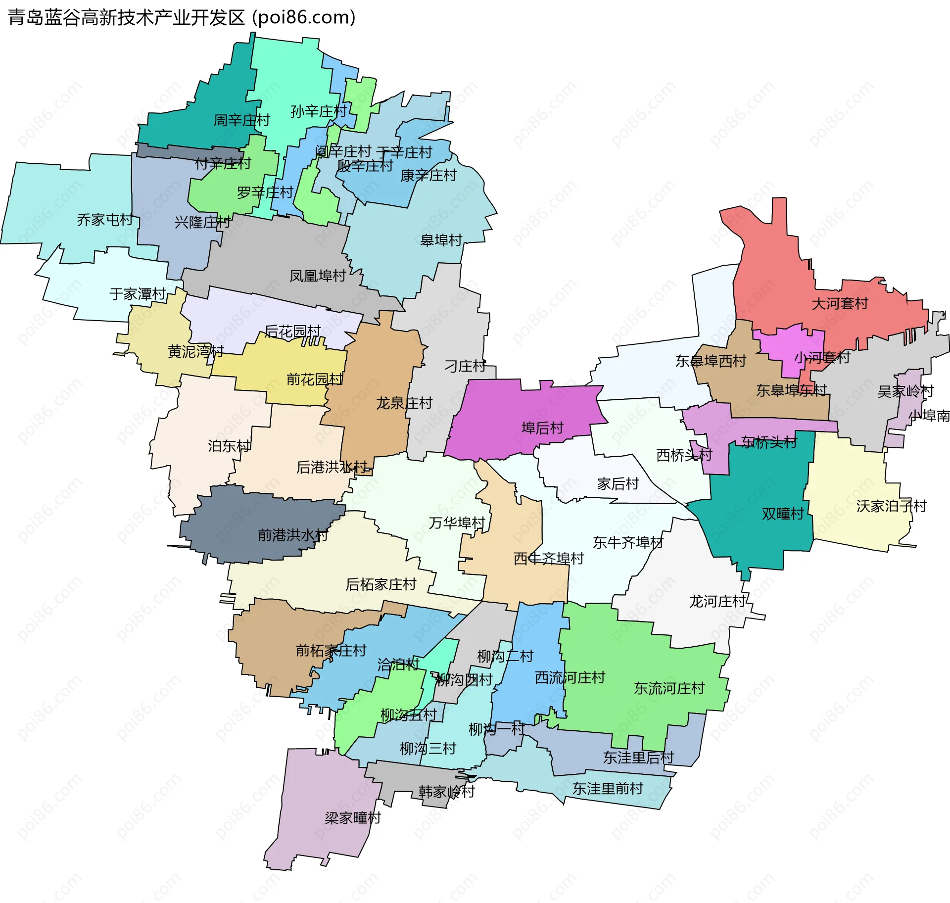 青岛蓝谷高新技术产业开发区边界地图(五级行政区划)