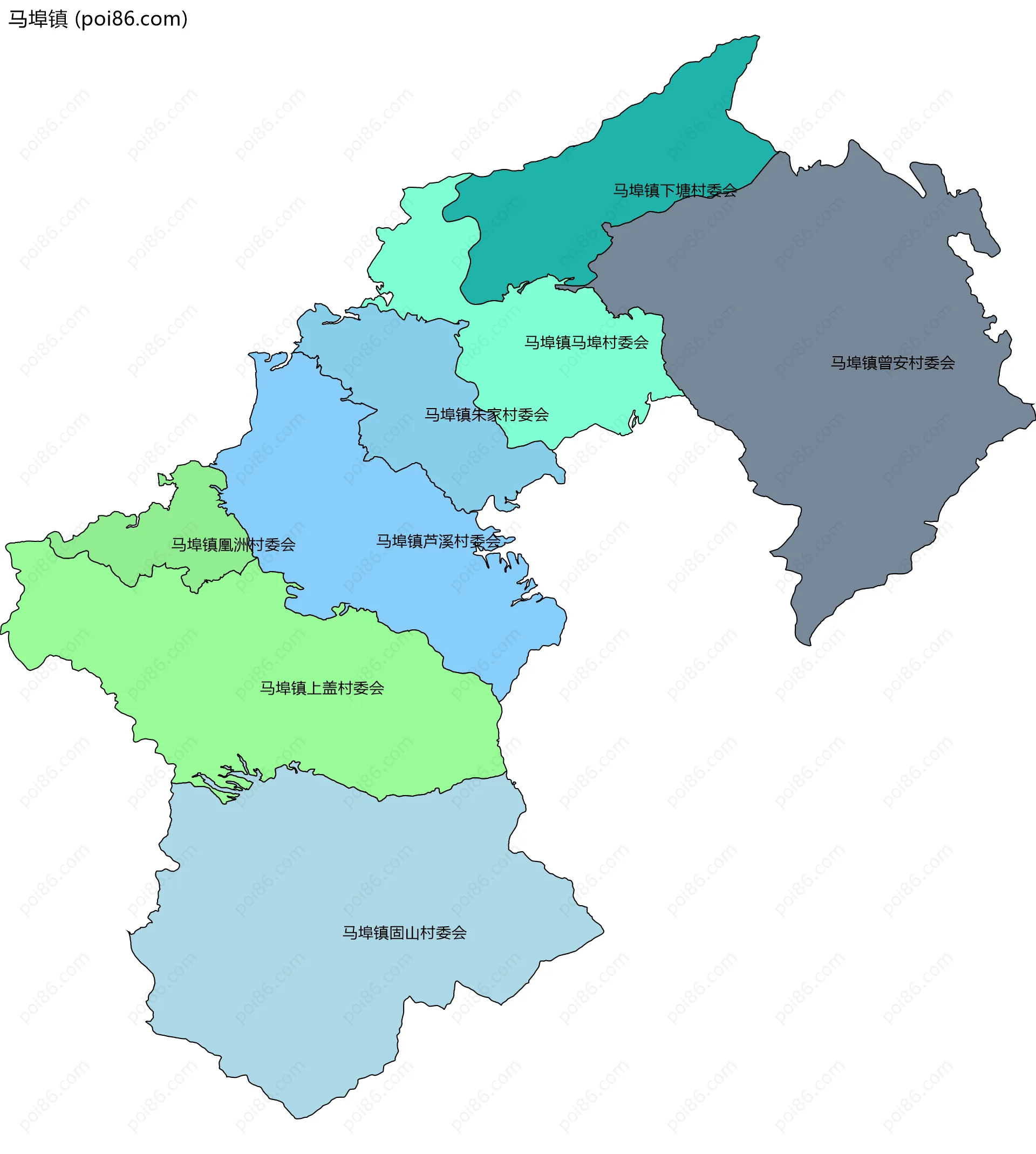 马埠镇边界地图(五级行政区划)