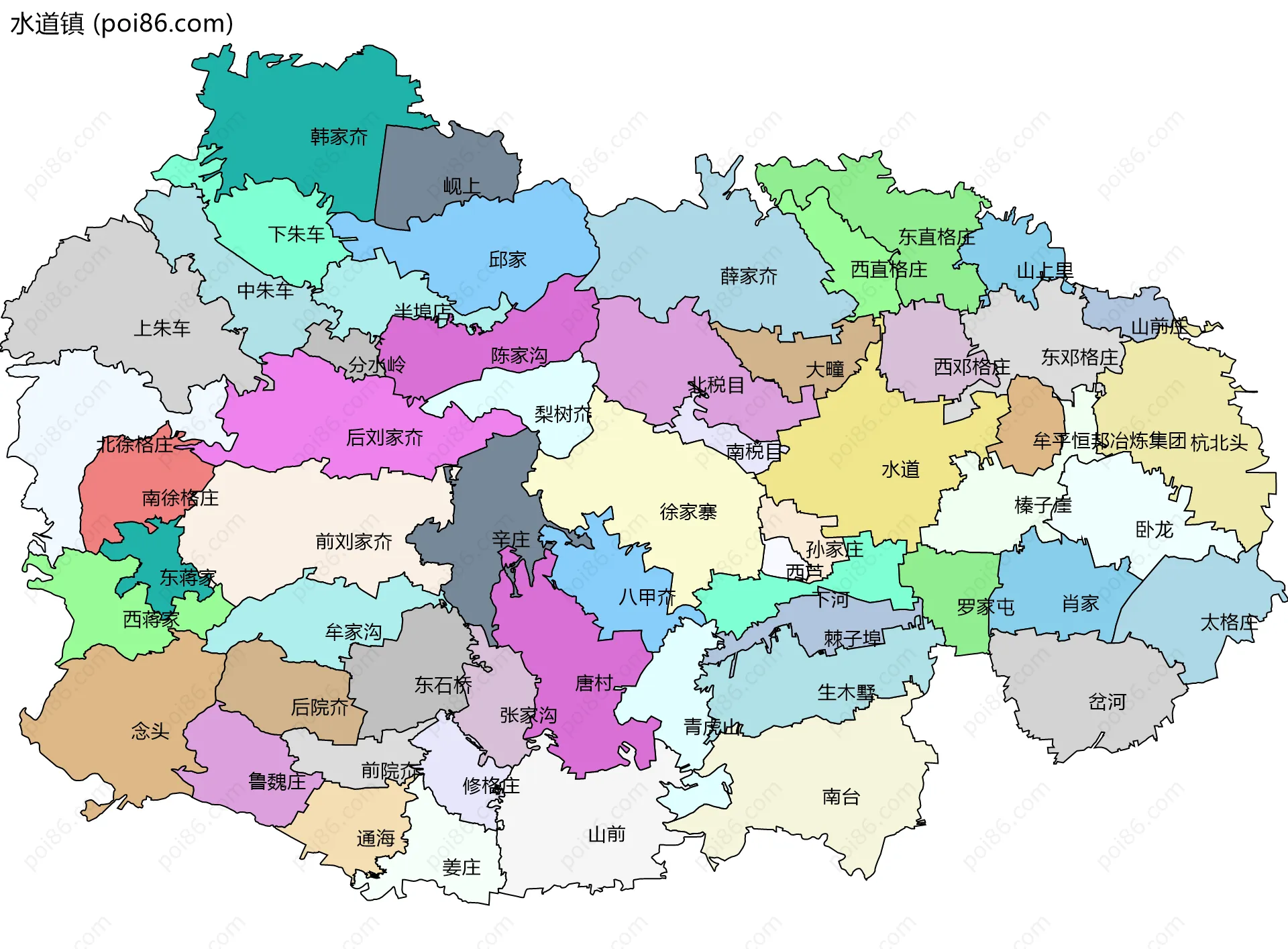 水道镇边界地图(五级行政区划)