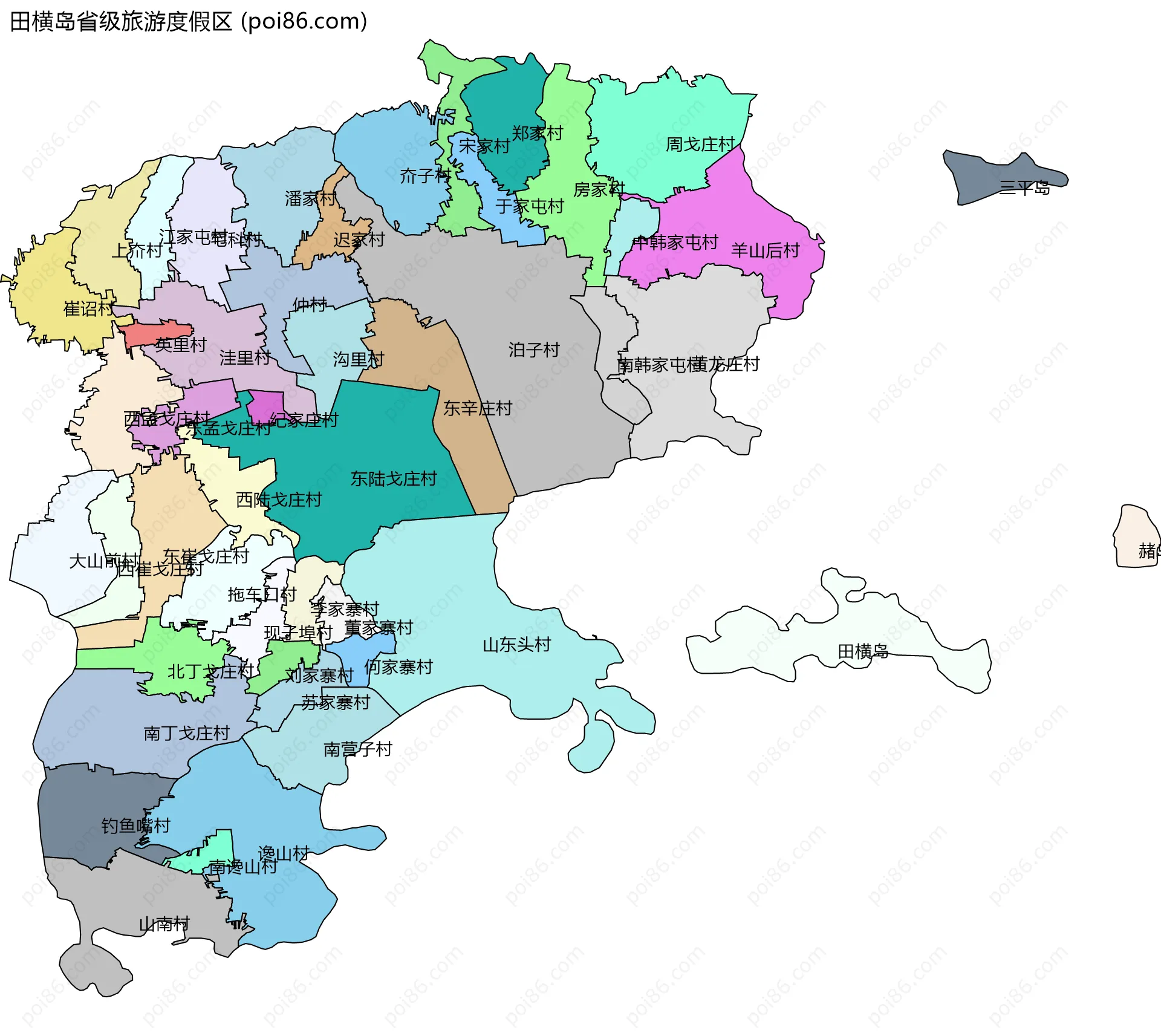 田横岛省级旅游度假区边界地图(五级行政区划)