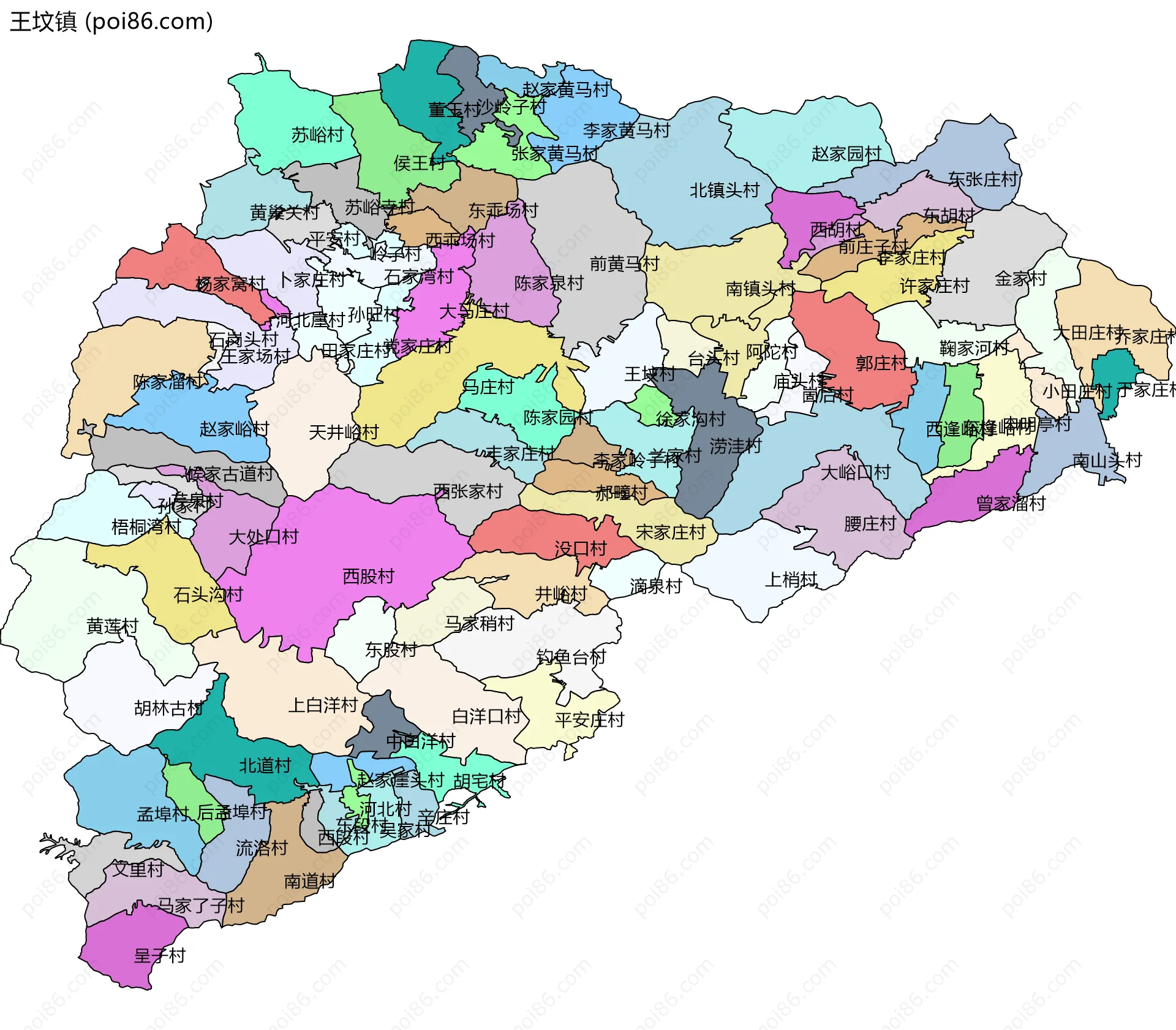 王坟镇边界地图(五级行政区划)