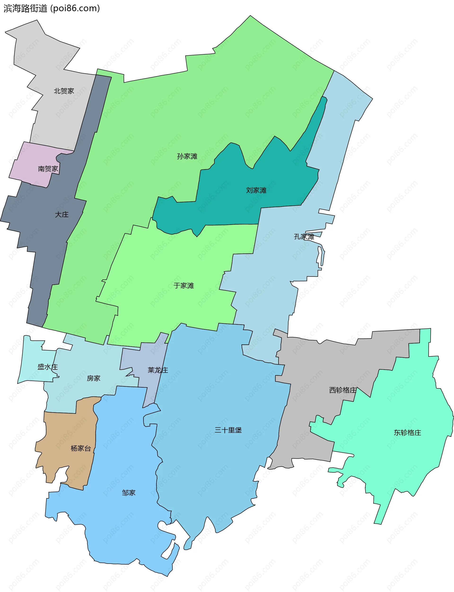 滨海路街道边界地图(五级行政区划)