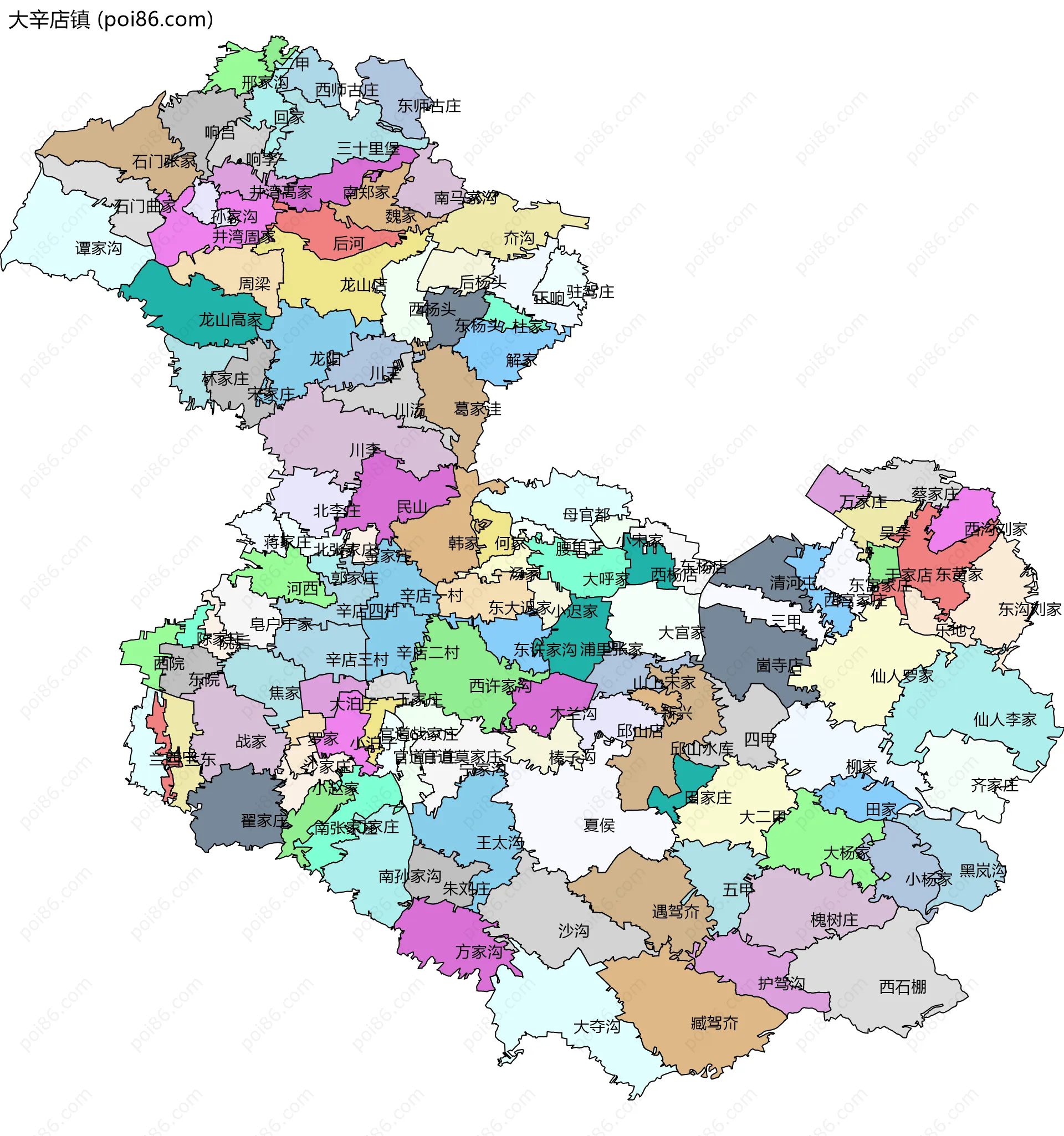 大辛店镇边界地图(五级行政区划)