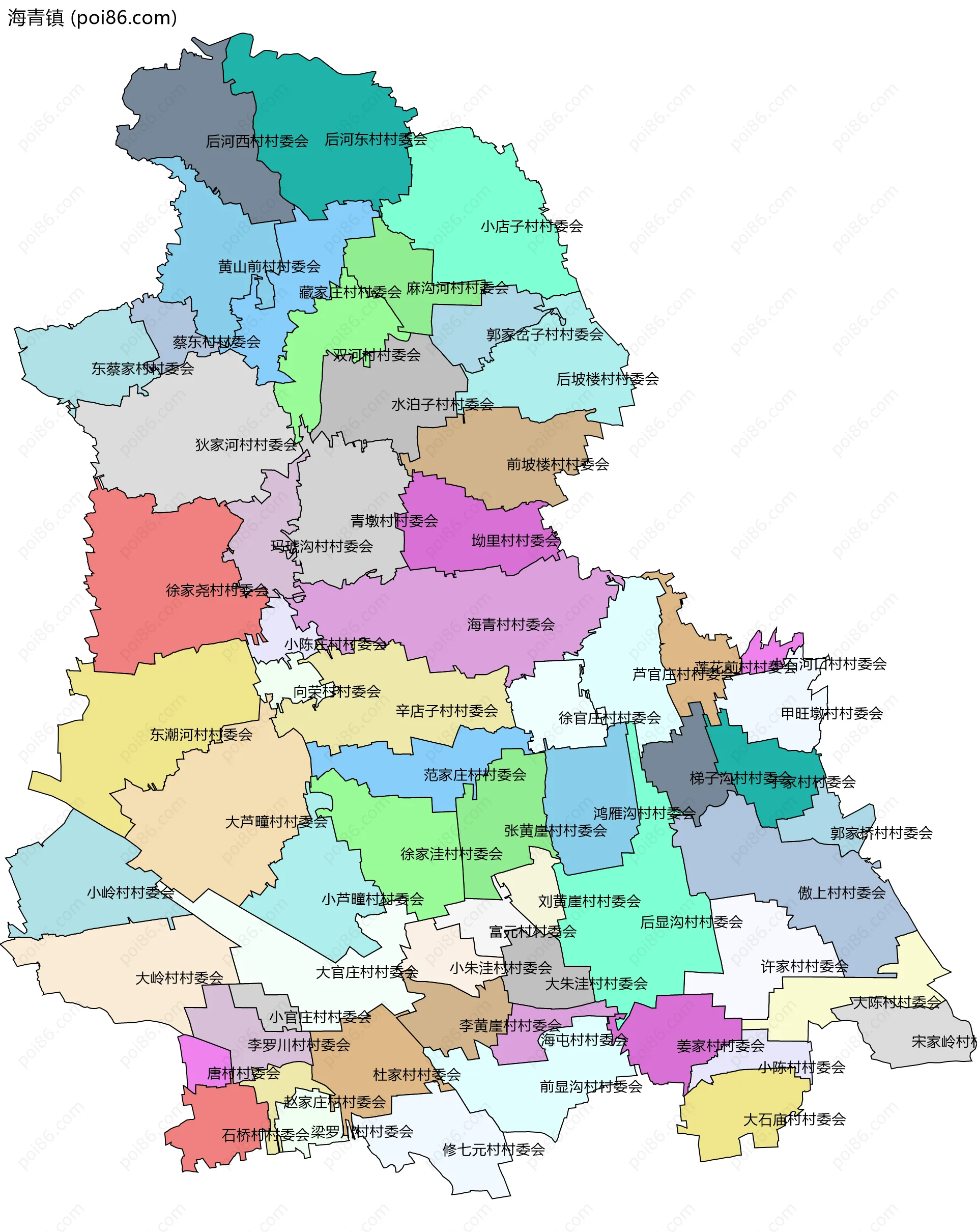 海青镇边界地图(五级行政区划)