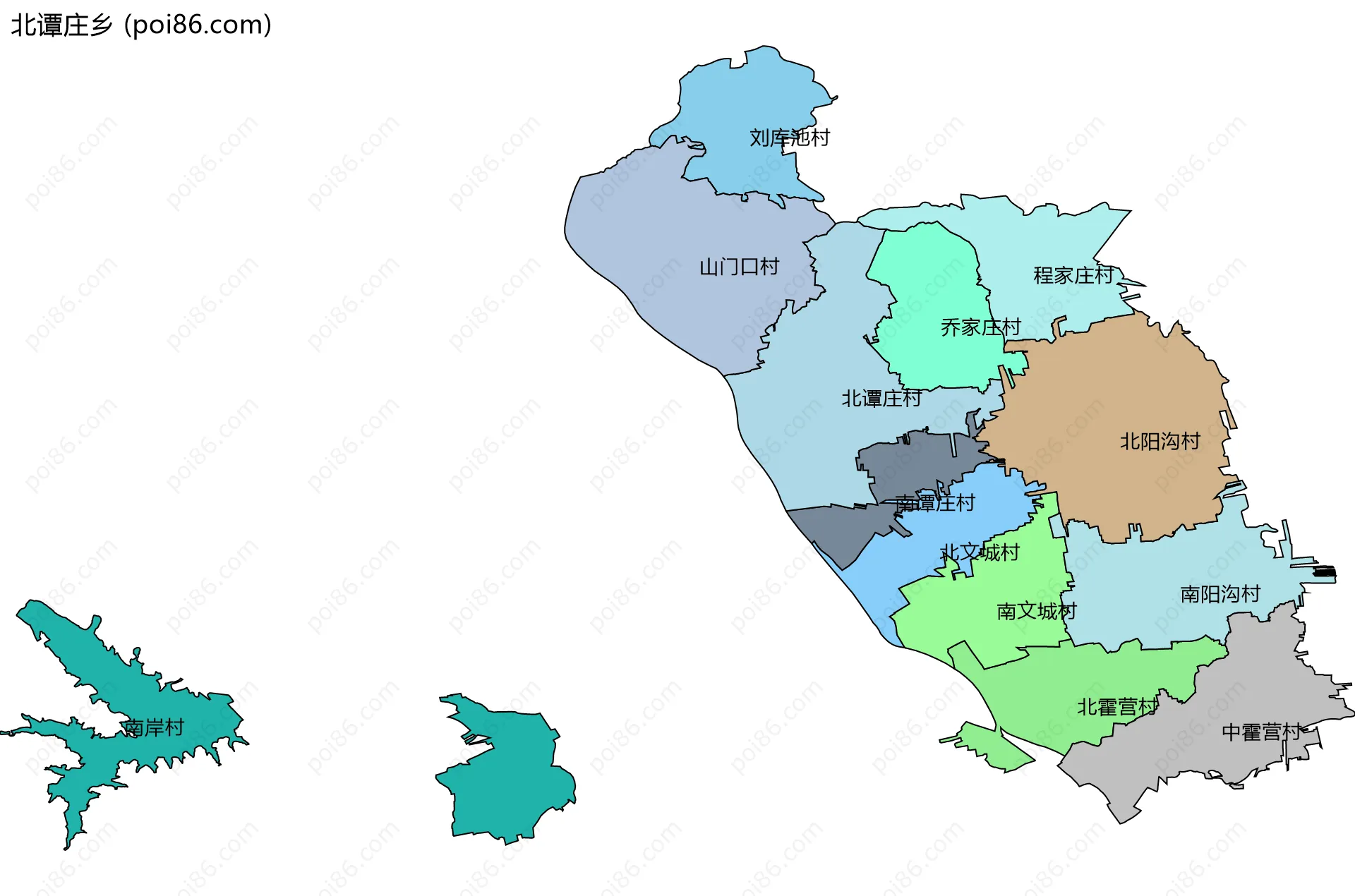 北谭庄乡边界地图(五级行政区划)
