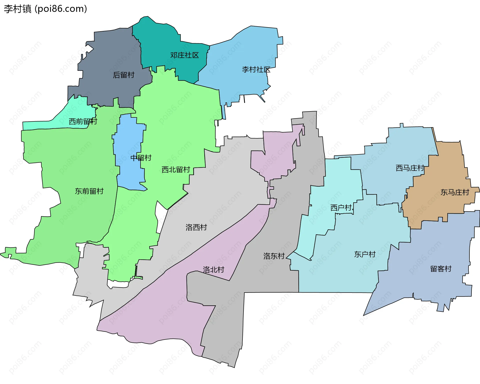 李村镇边界地图(五级行政区划)