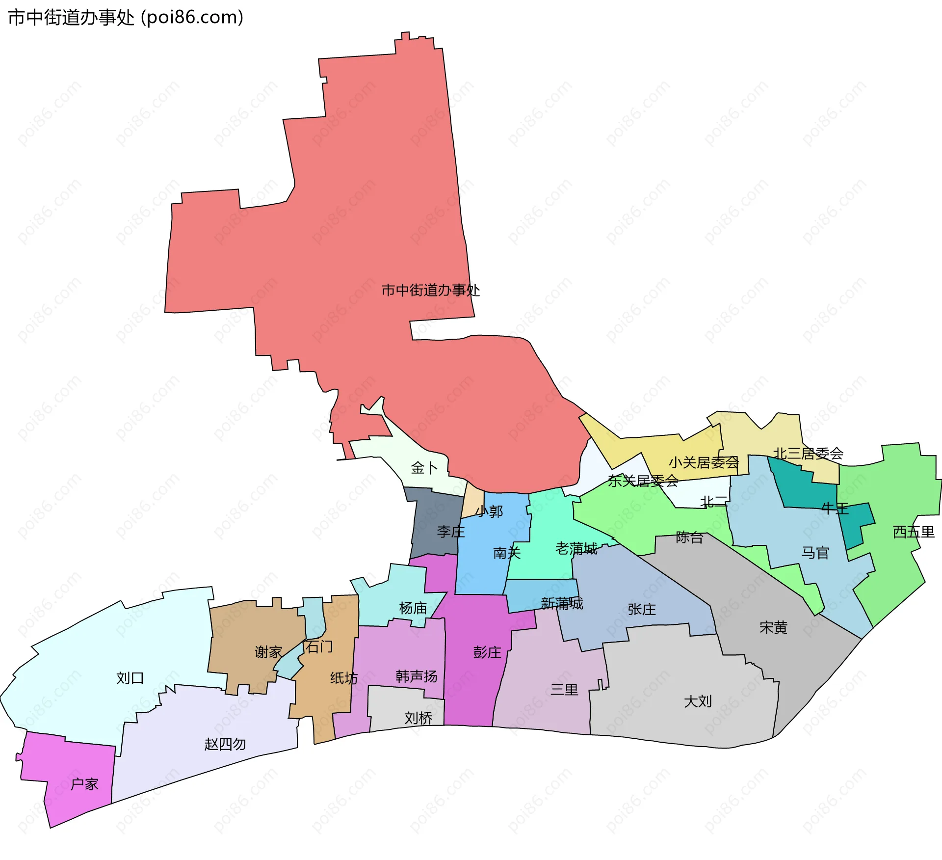 市中街道办事处边界地图(五级行政区划)