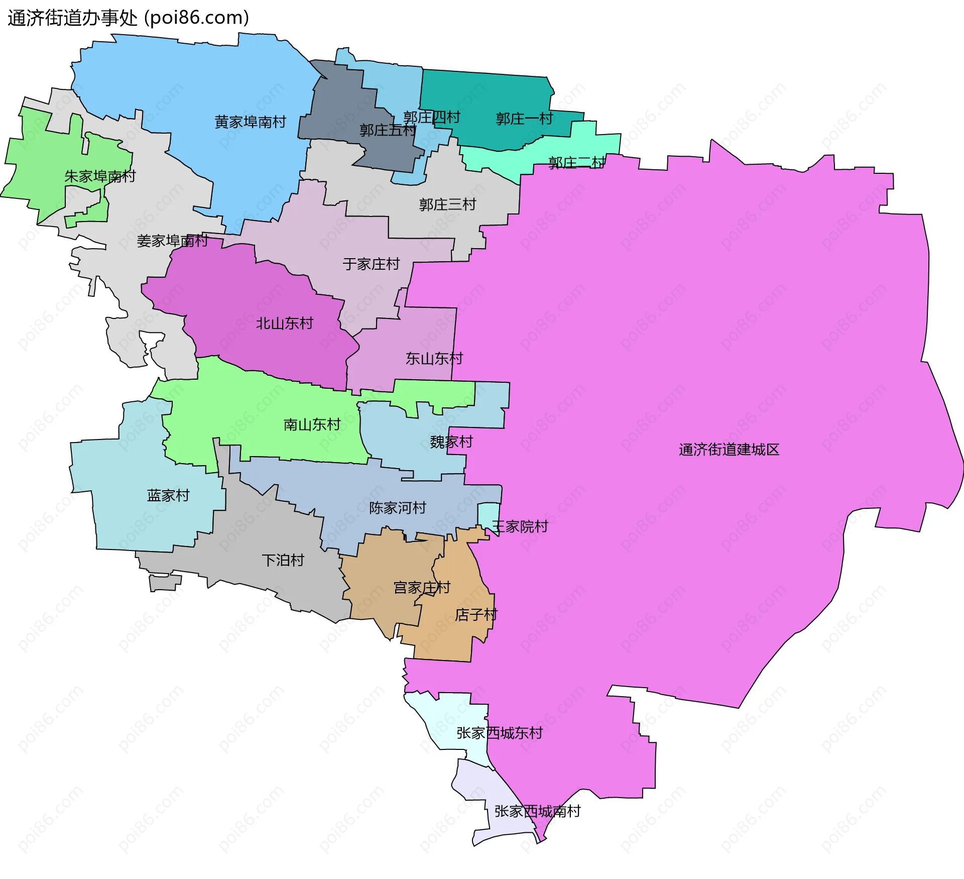 通济街道办事处边界地图(五级行政区划)