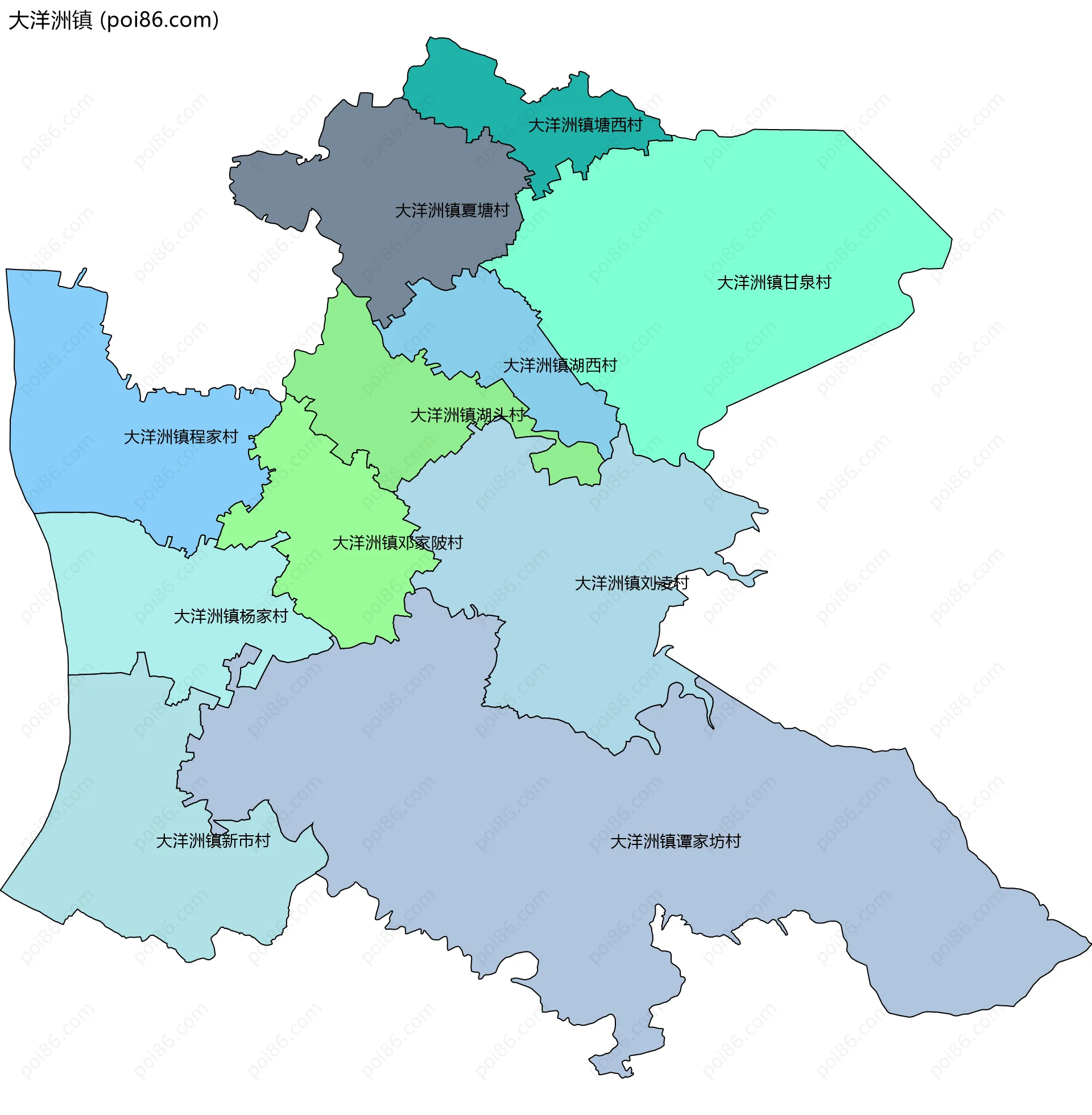 大洋洲镇边界地图(五级行政区划)