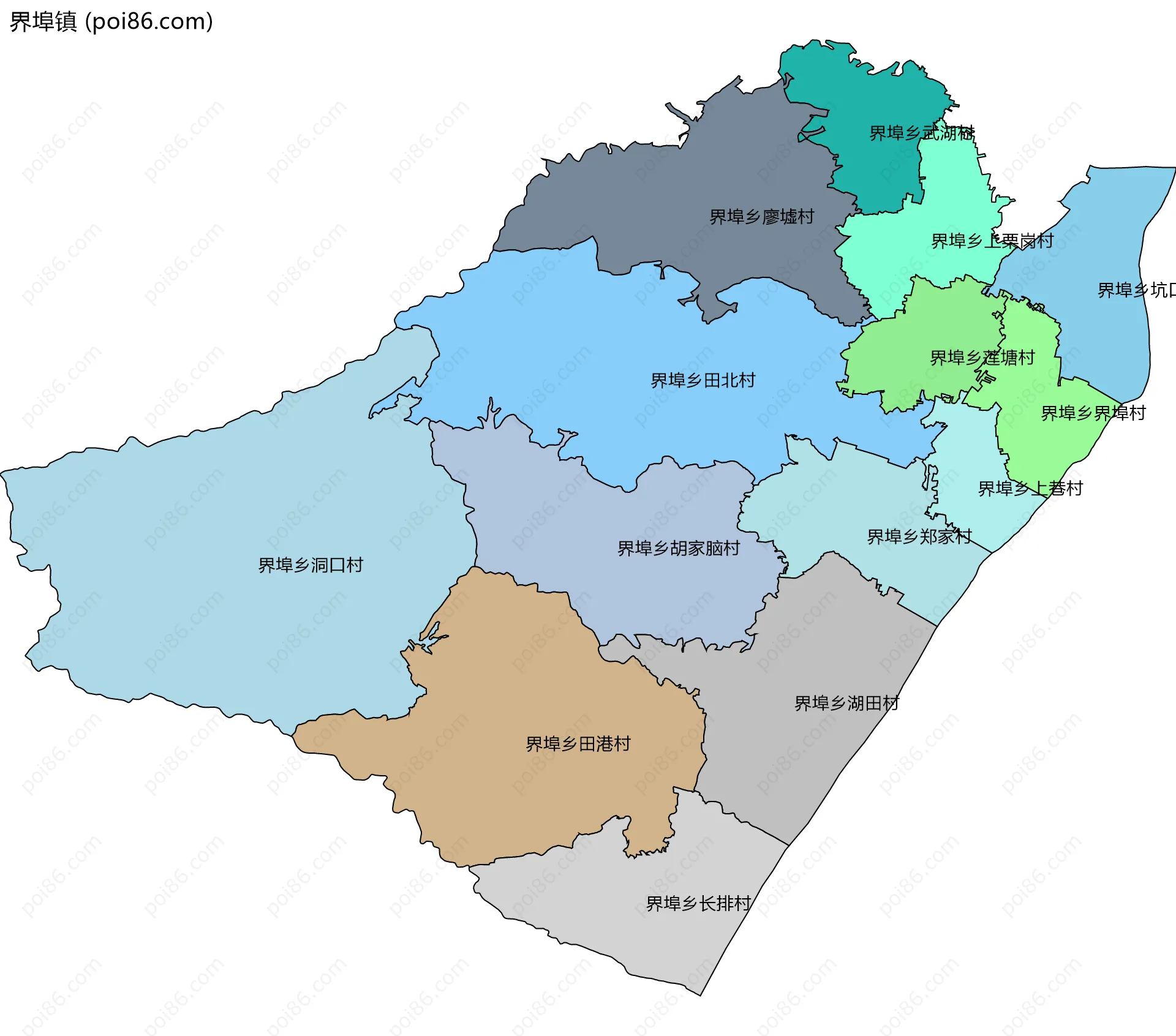界埠镇边界地图(五级行政区划)