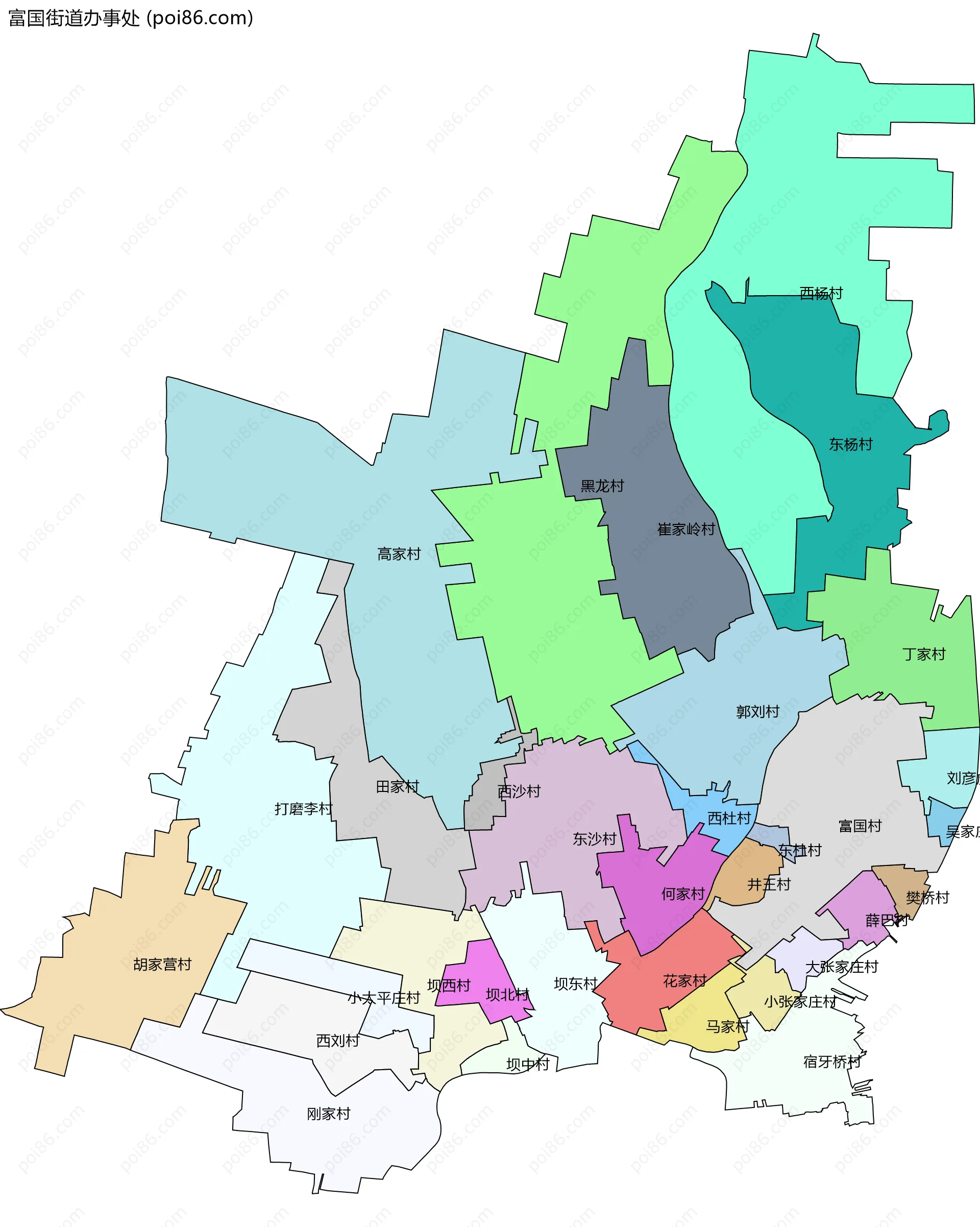 富国街道办事处边界地图(五级行政区划)