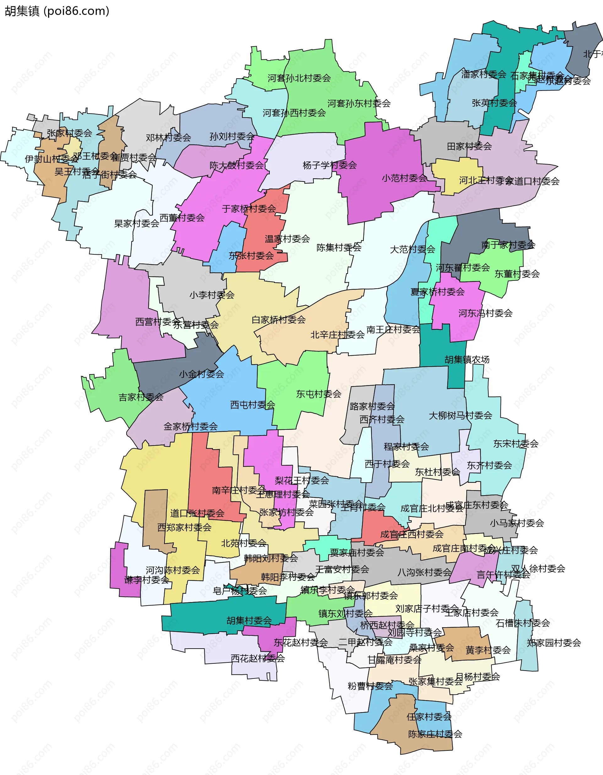 胡集镇边界地图(五级行政区划)