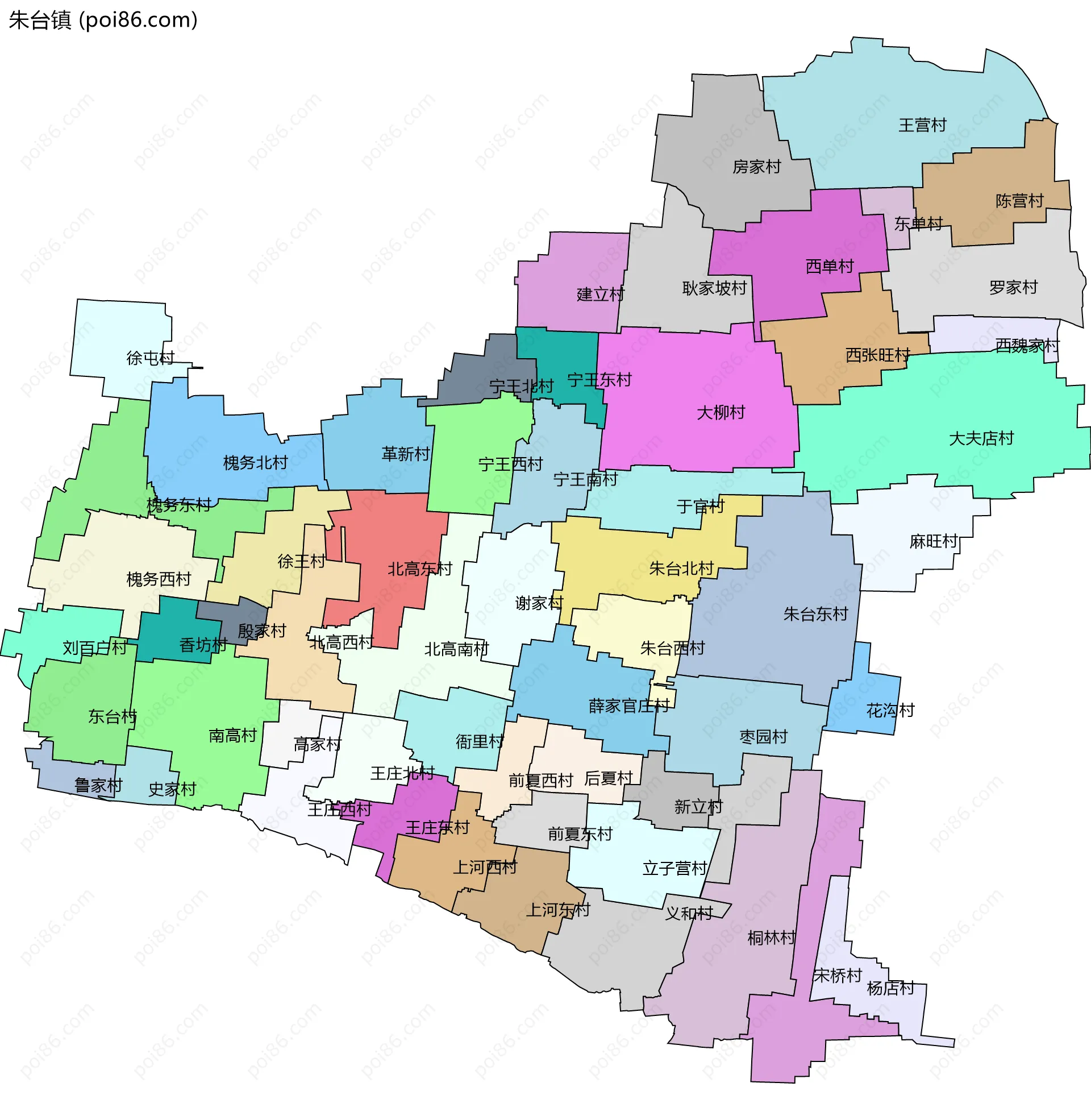 朱台镇边界地图(五级行政区划)