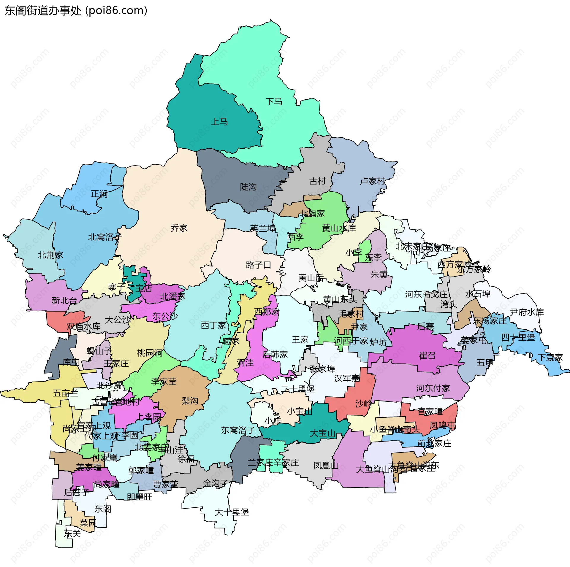 东阁街道办事处边界地图(五级行政区划)