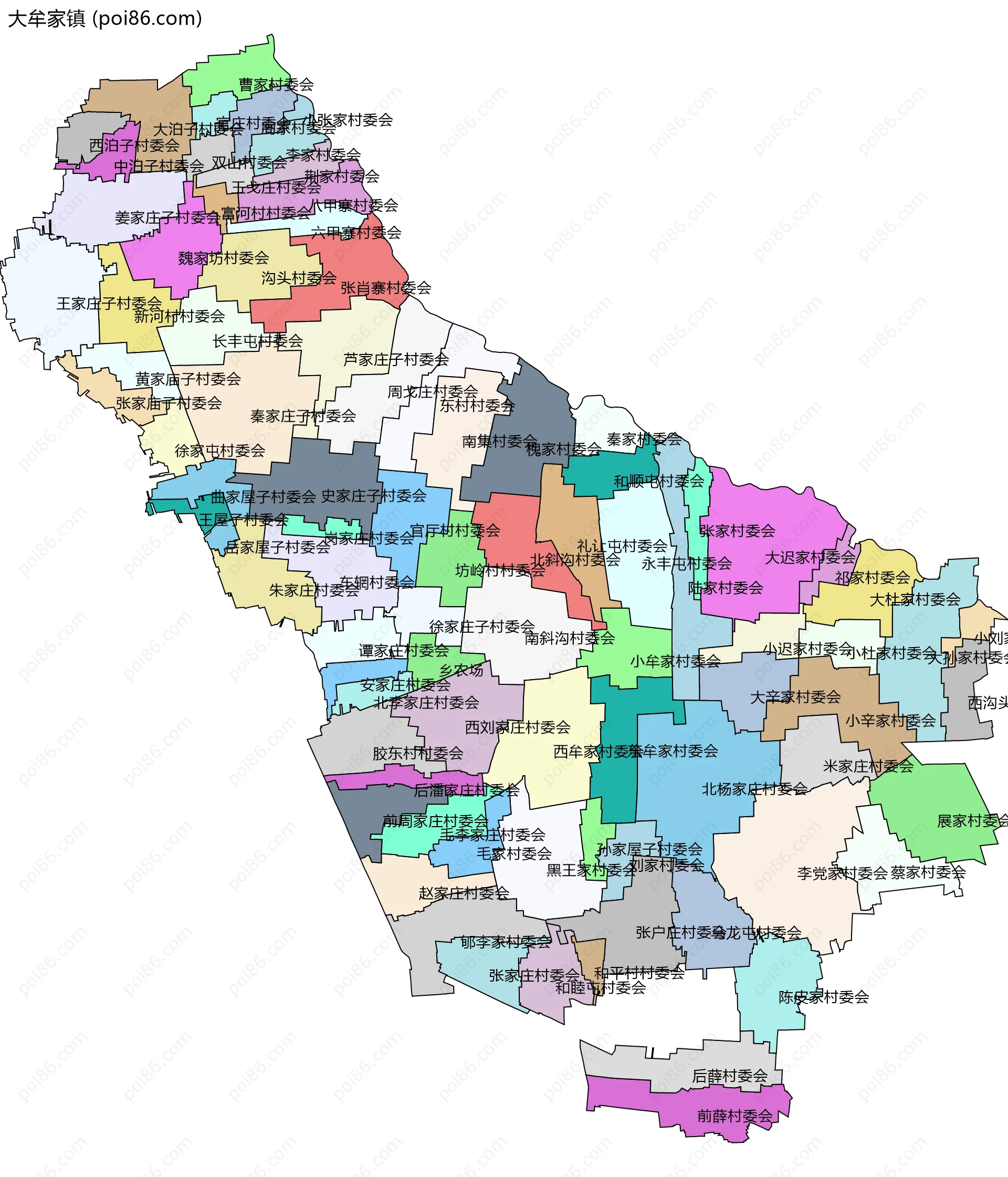 大牟家镇边界地图(五级行政区划)