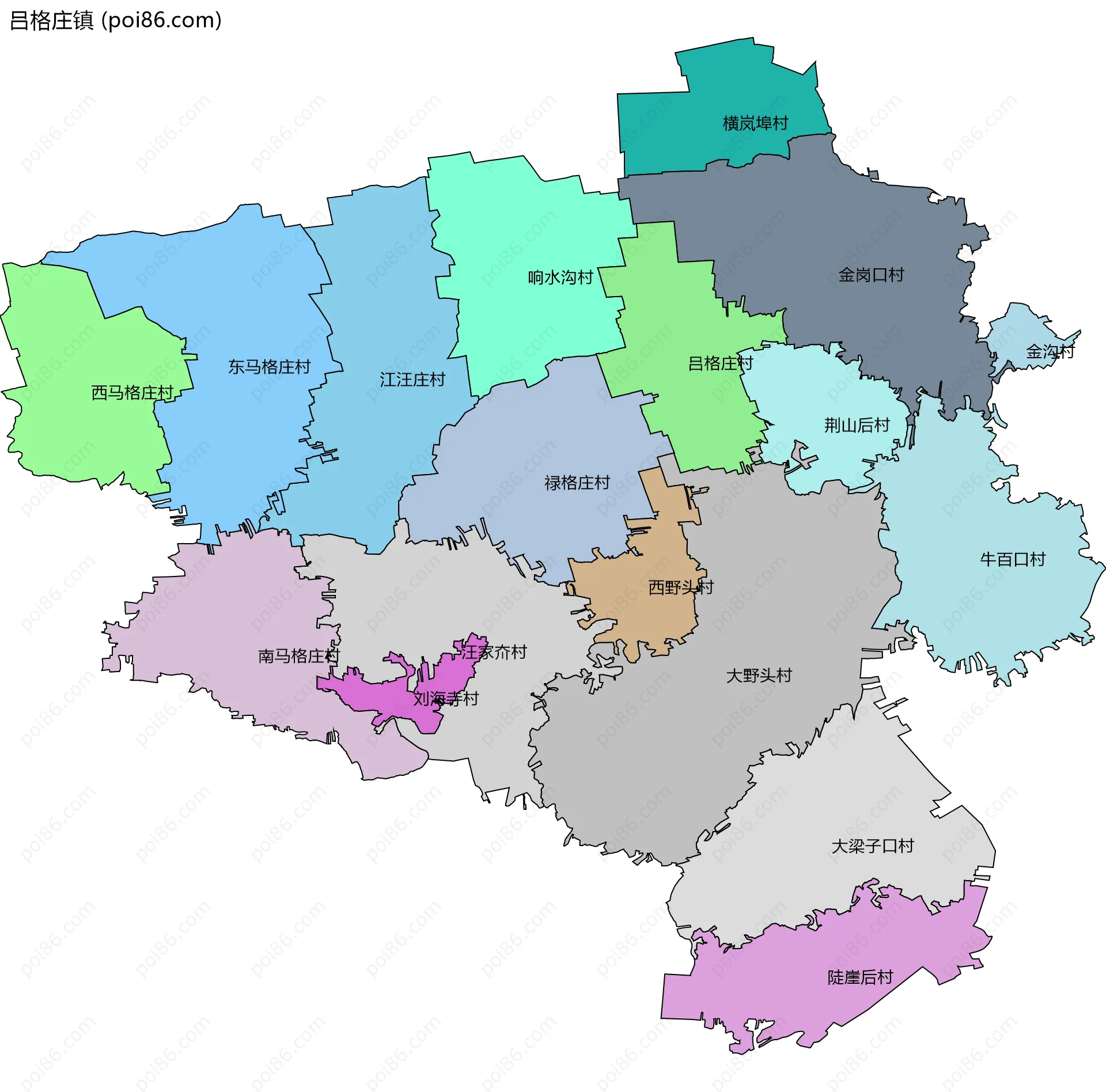 吕格庄镇边界地图(五级行政区划)