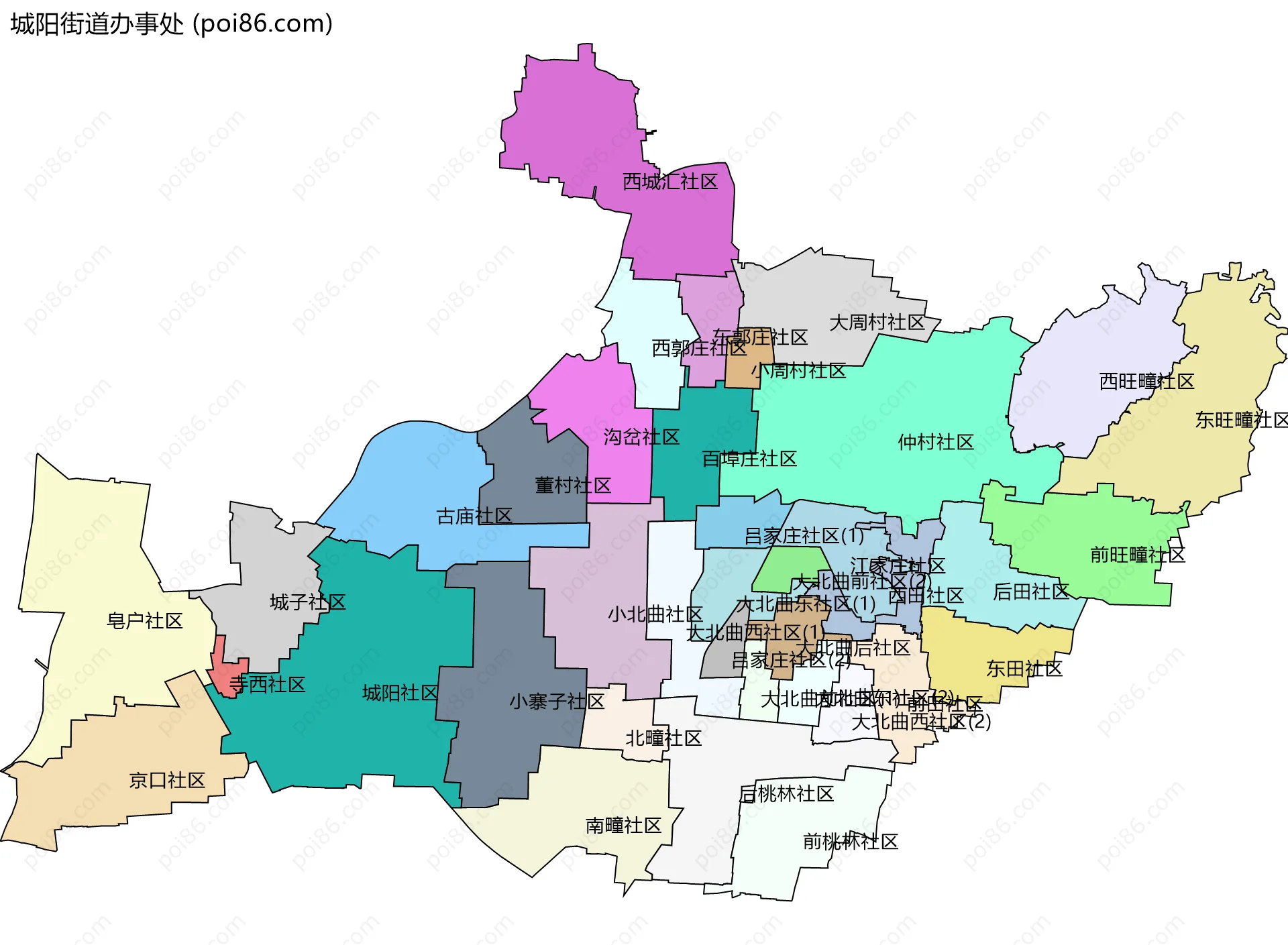 城阳街道办事处边界地图(五级行政区划)