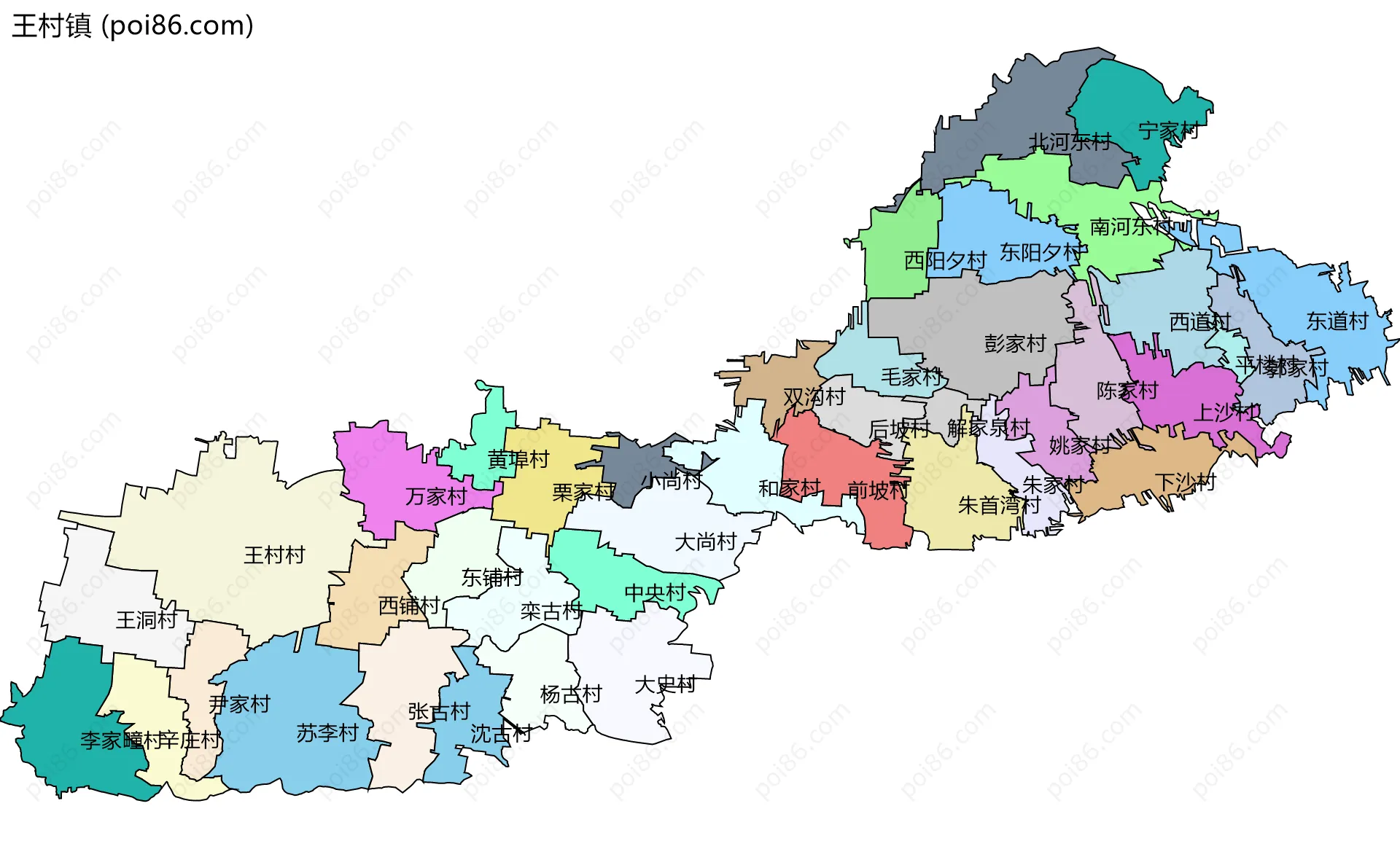 王村镇边界地图(五级行政区划)