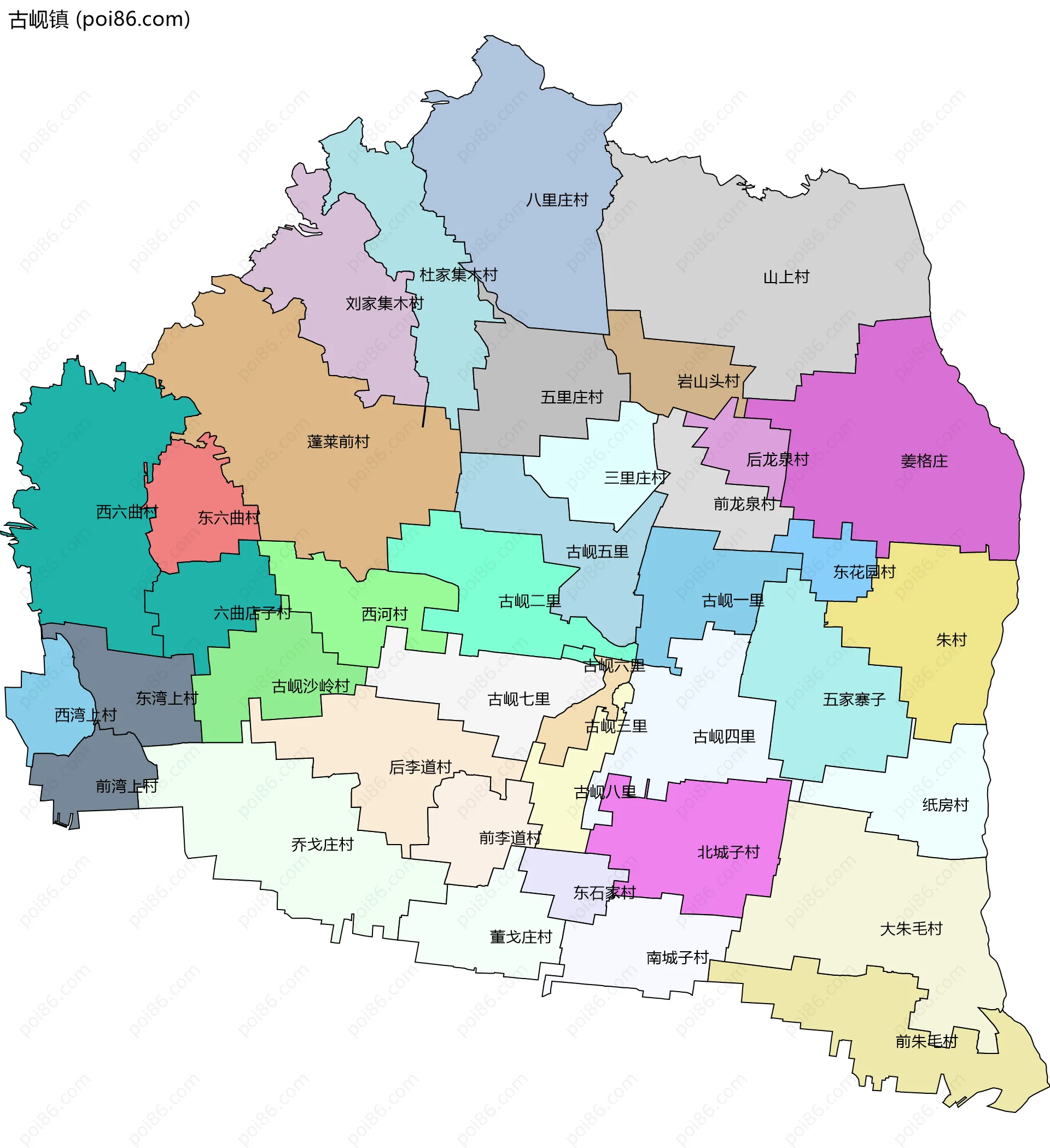 古岘镇边界地图(五级行政区划)