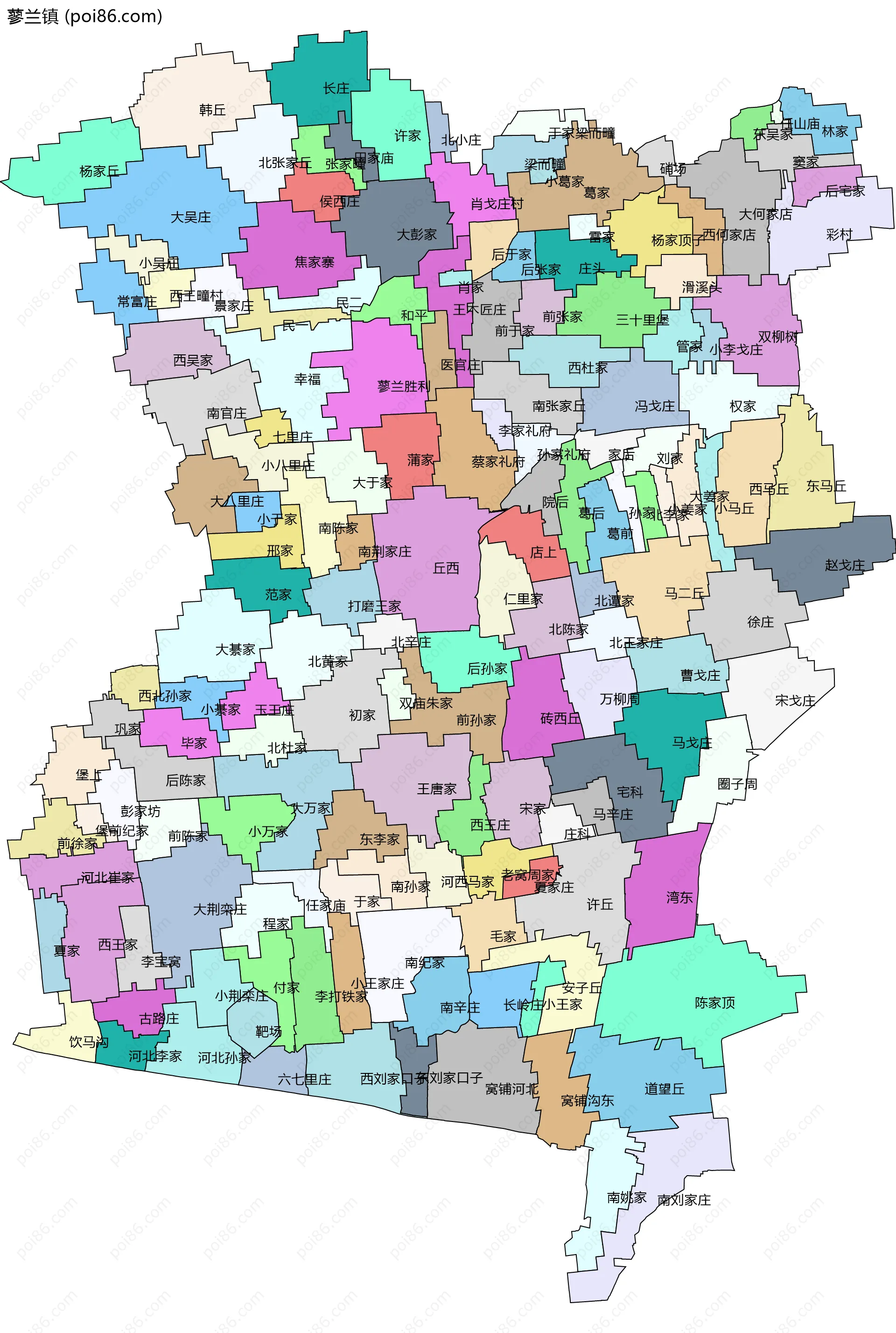 蓼兰镇边界地图(五级行政区划)