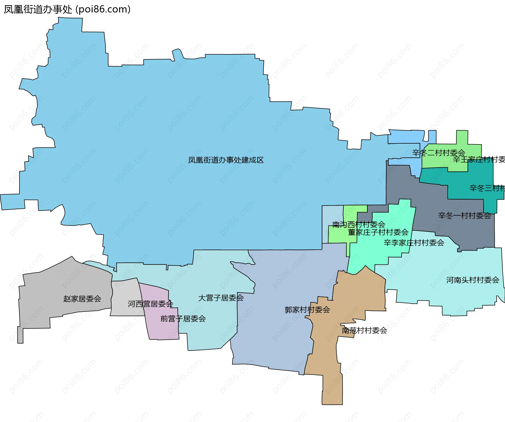 凤凰街道办事处边界地图(五级行政区划)