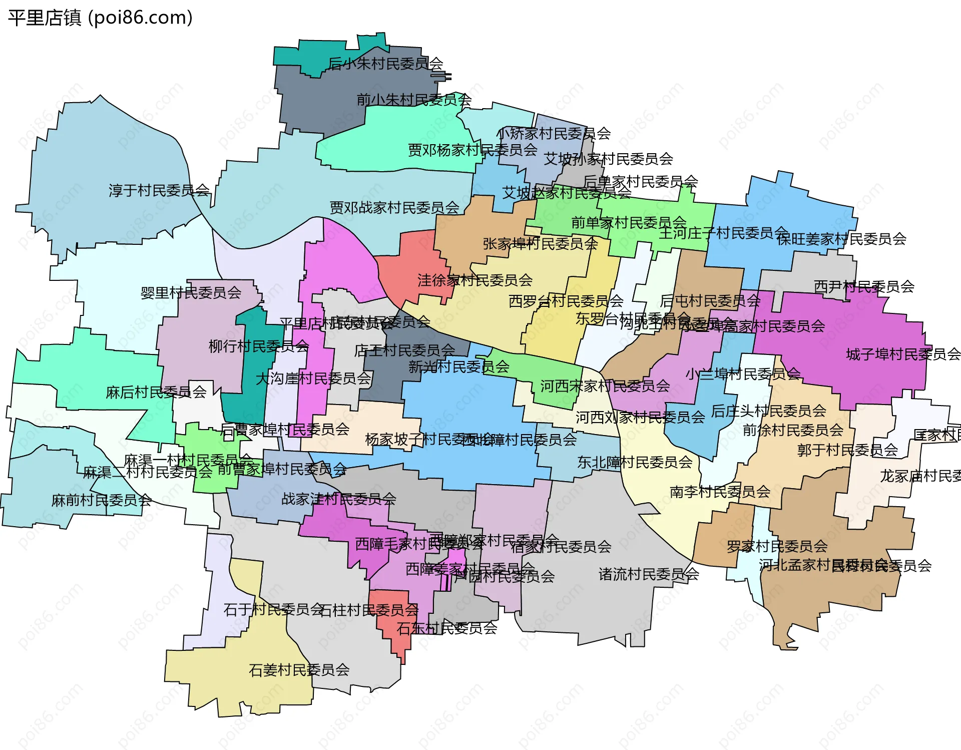 平里店镇边界地图(五级行政区划)