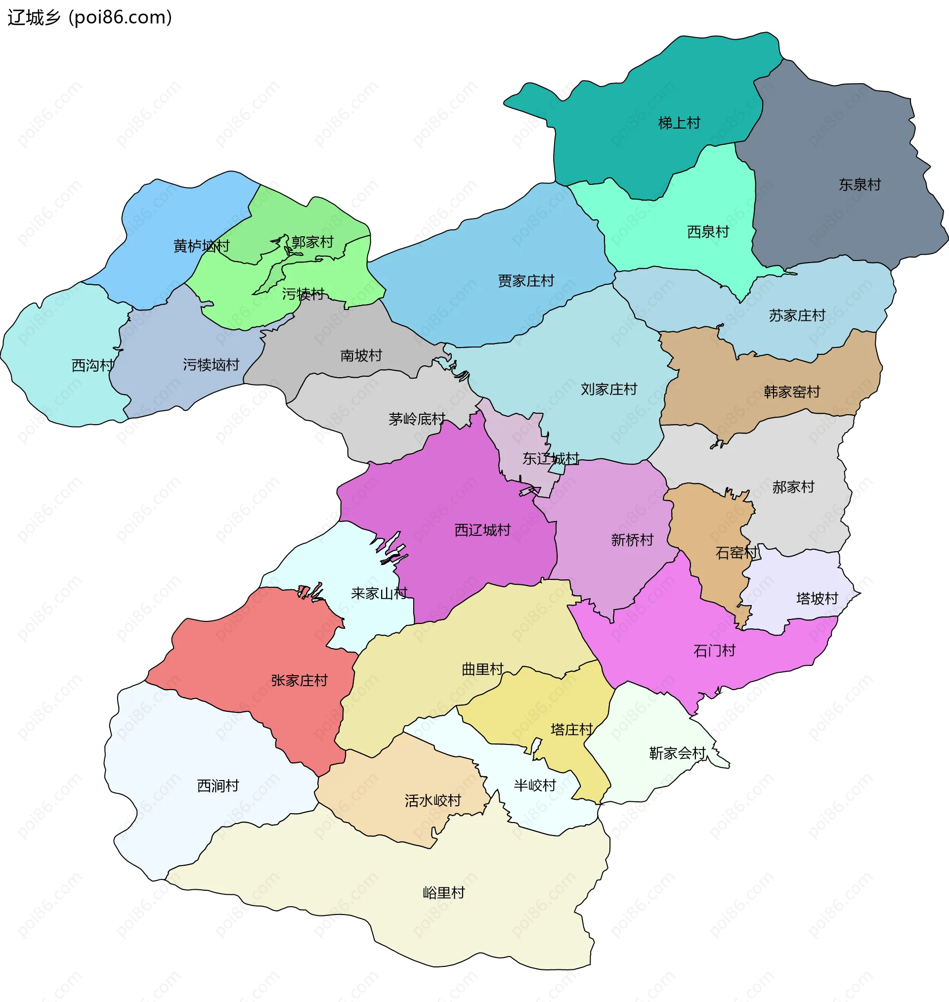 辽城乡边界地图(五级行政区划)