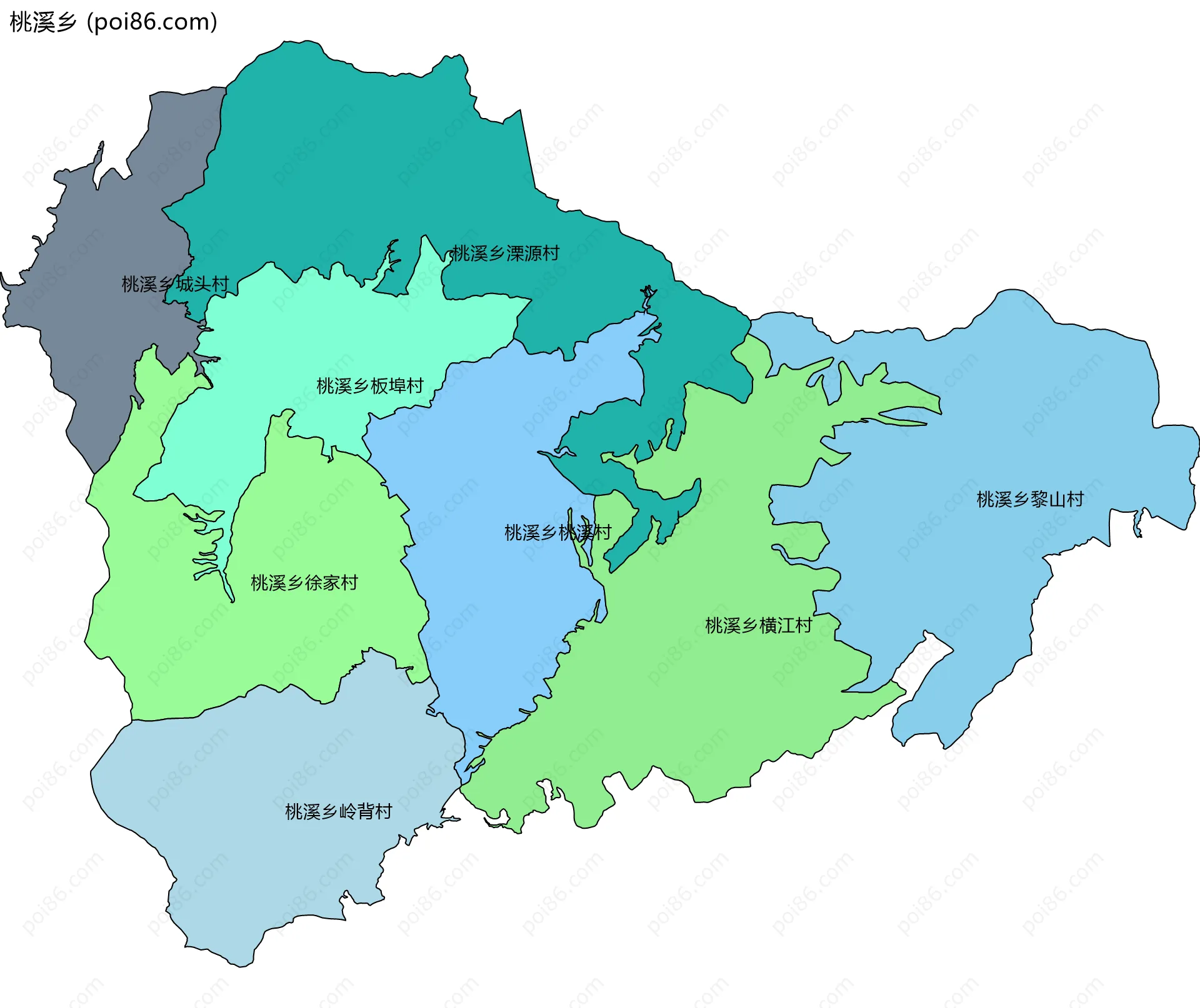 桃溪乡边界地图(五级行政区划)
