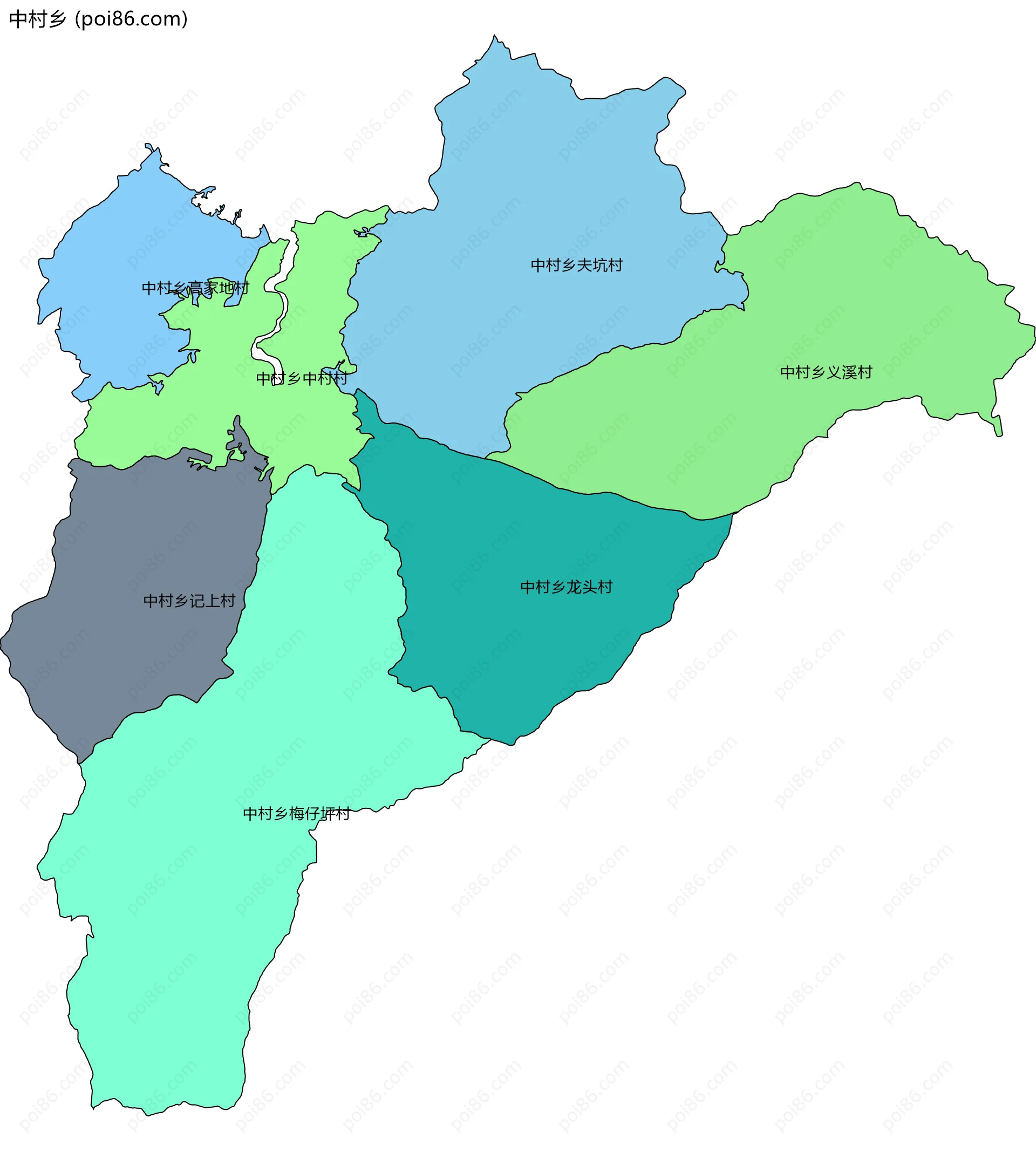 中村乡边界地图(五级行政区划)