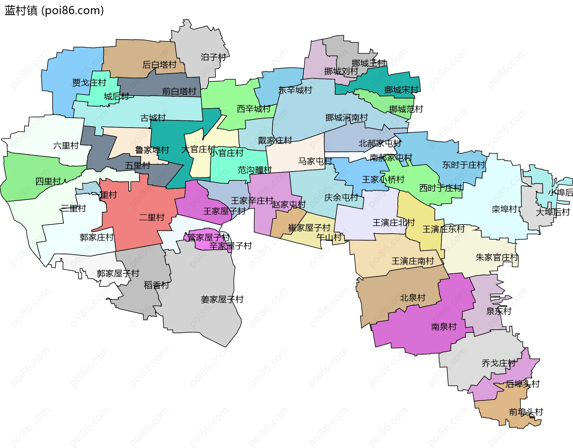 蓝村镇边界地图(五级行政区划)
