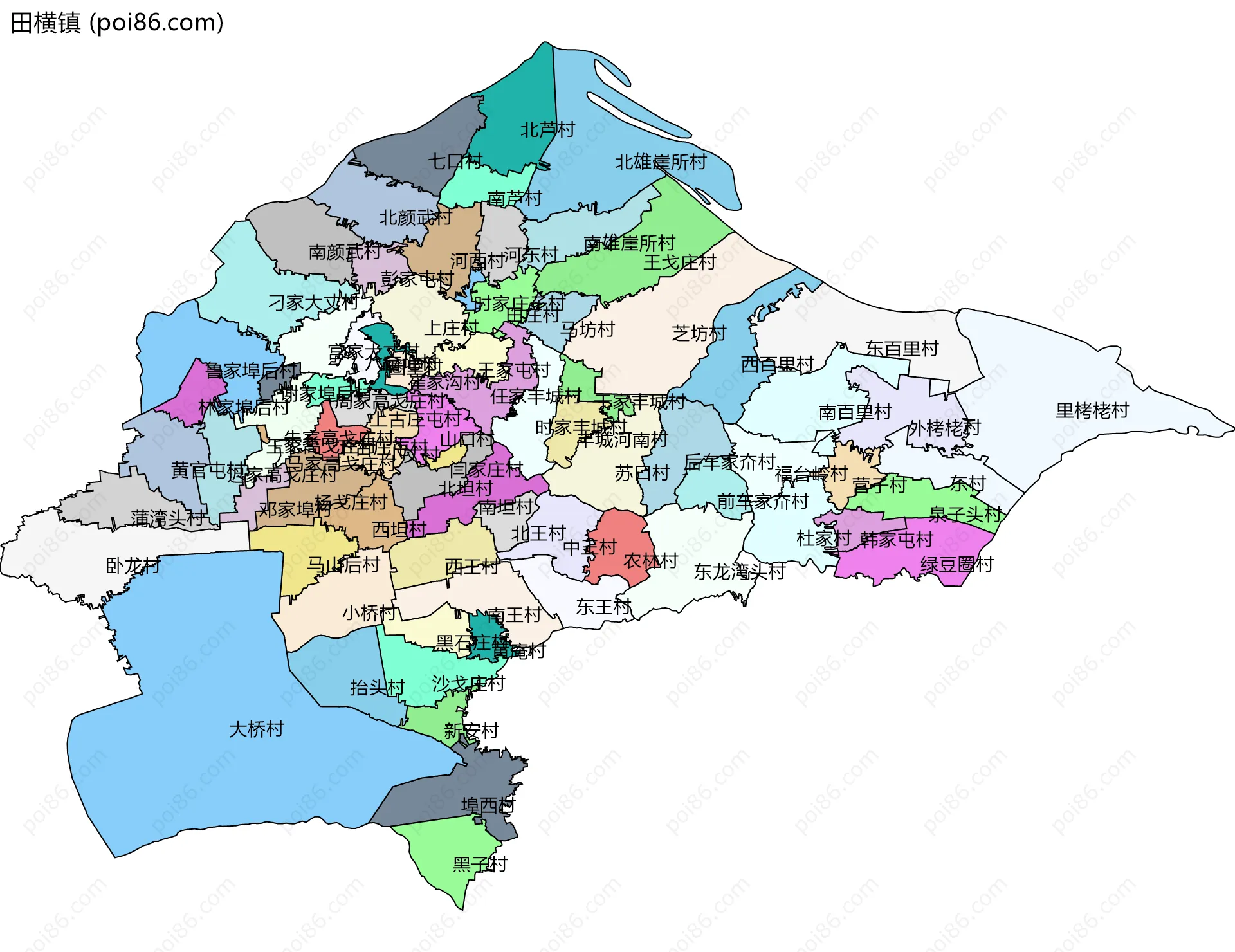 田横镇边界地图(五级行政区划)