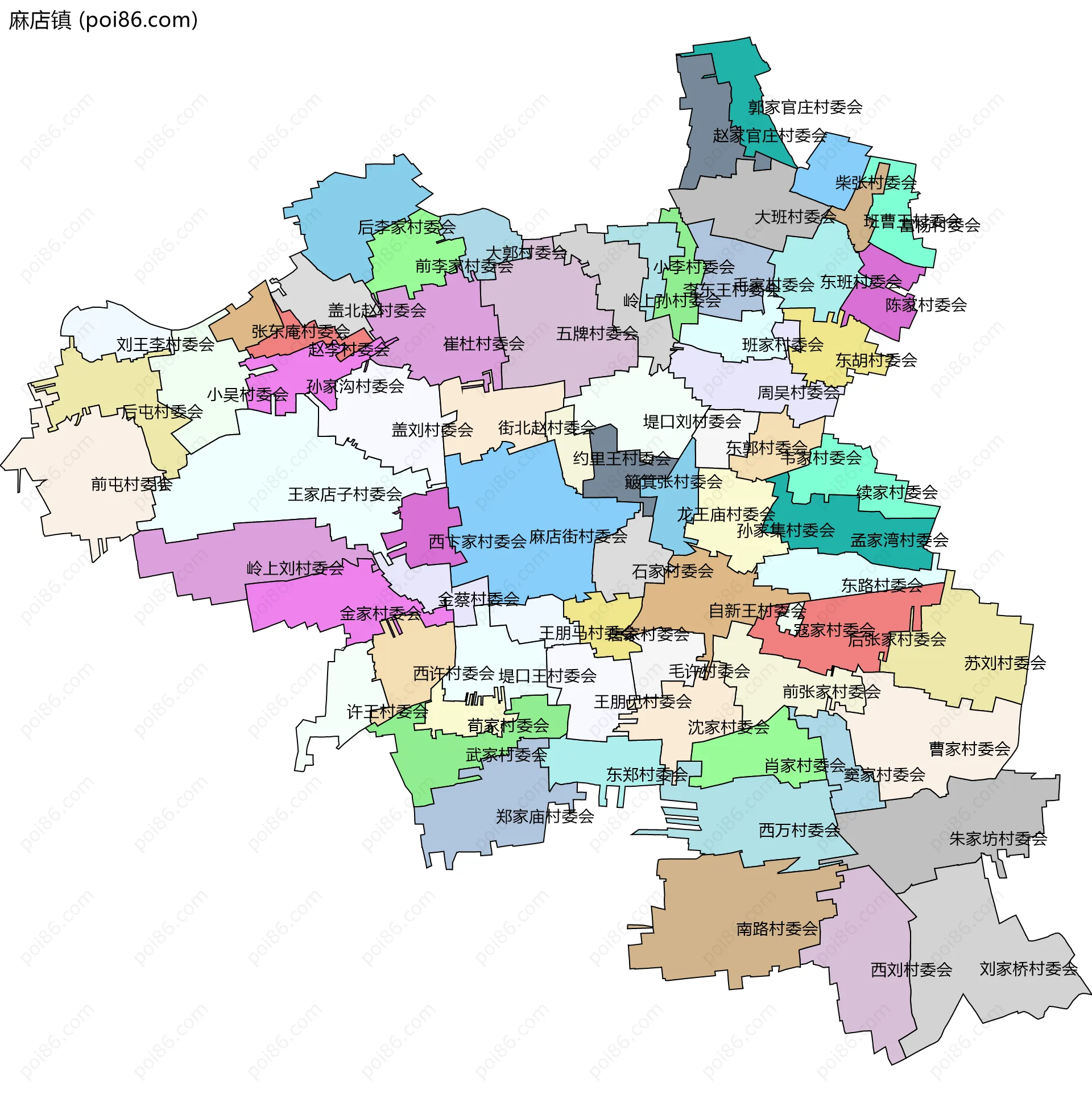 麻店镇边界地图(五级行政区划)