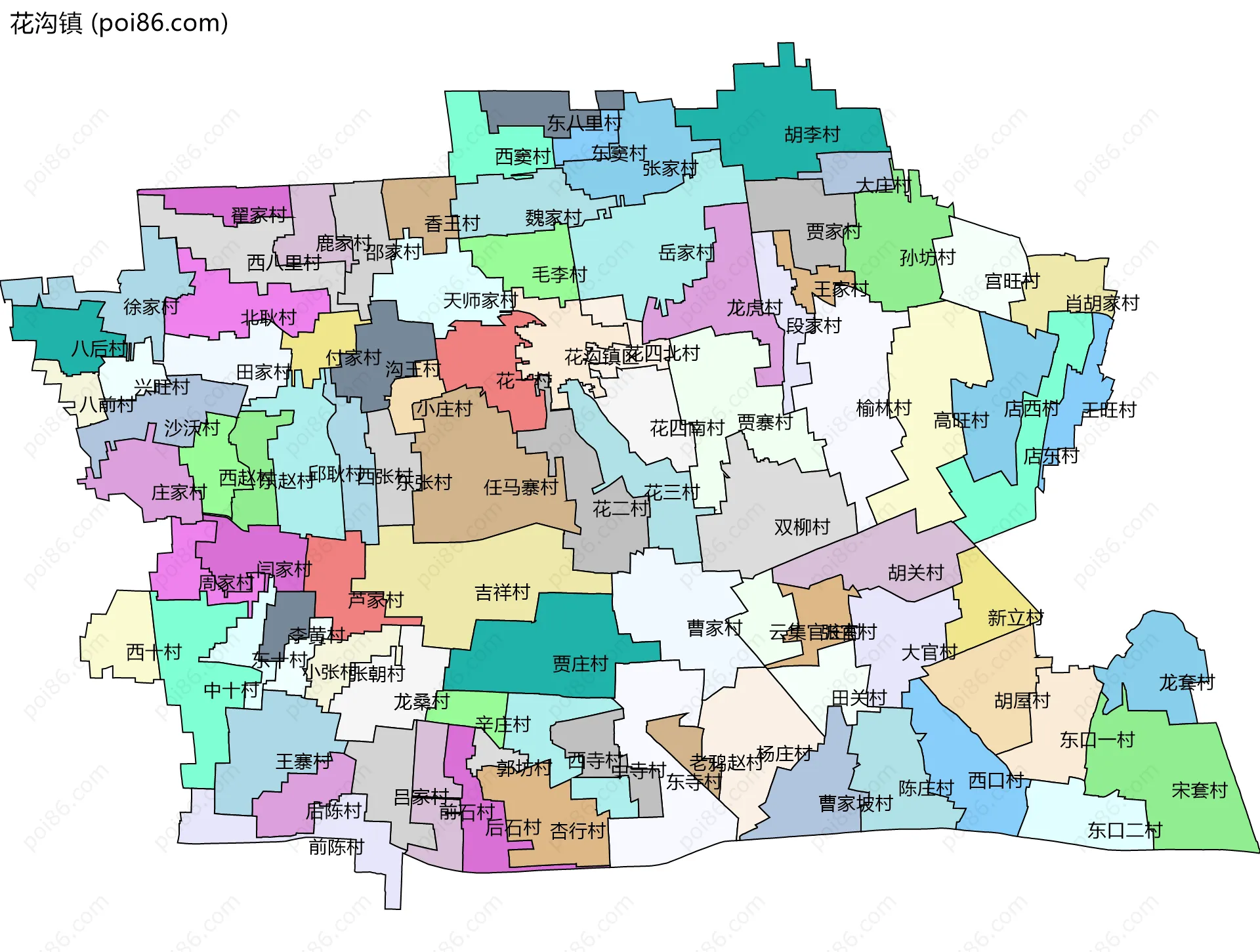 花沟镇边界地图(五级行政区划)