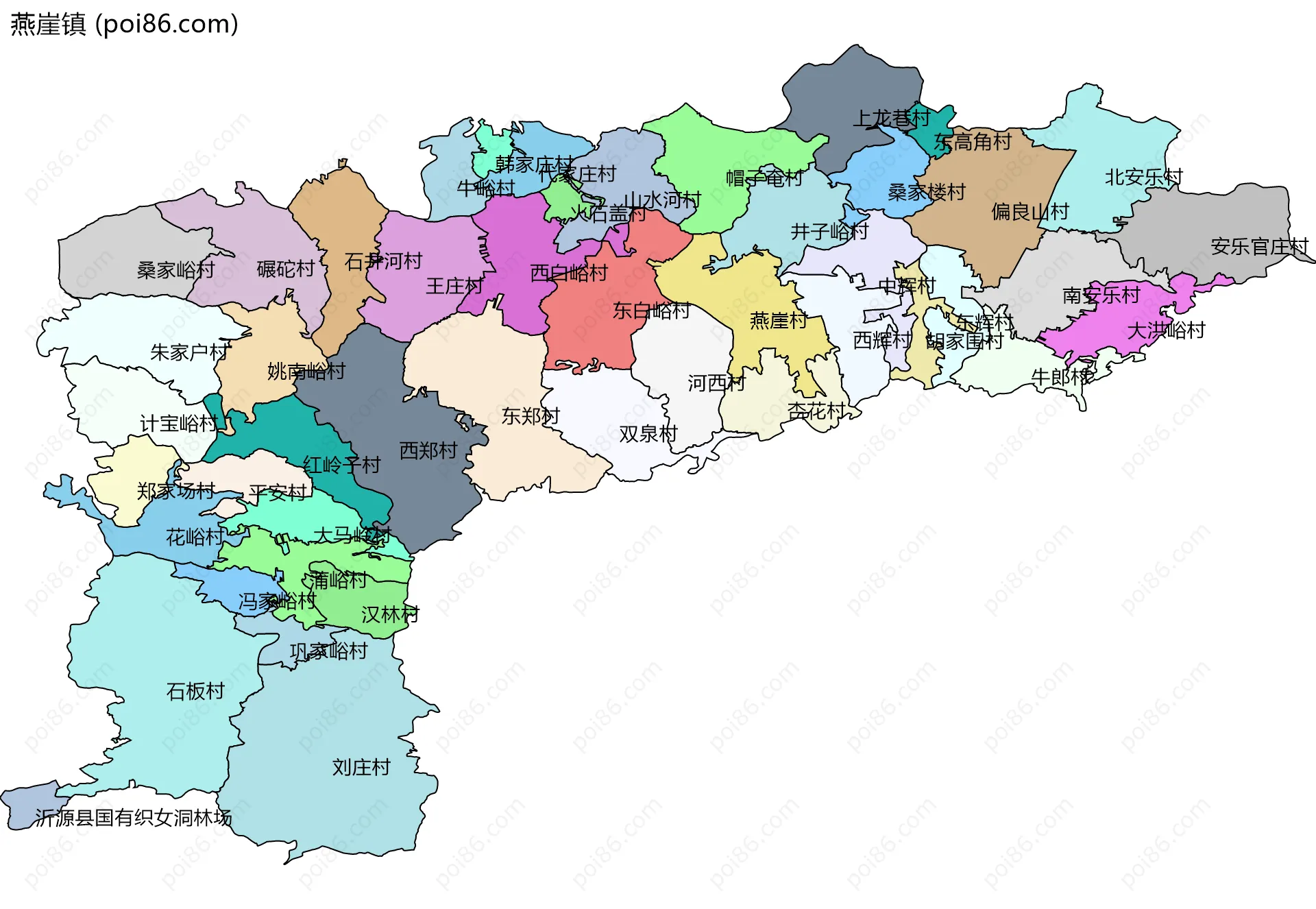 燕崖镇边界地图(五级行政区划)