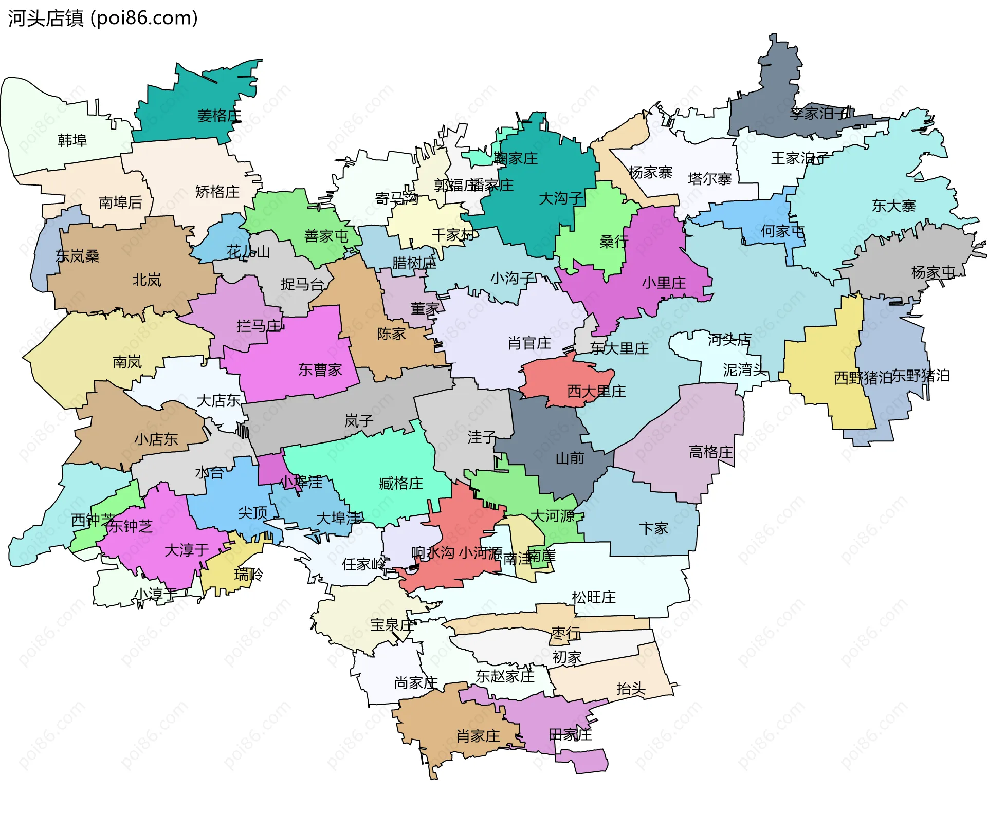 河头店镇边界地图(五级行政区划)
