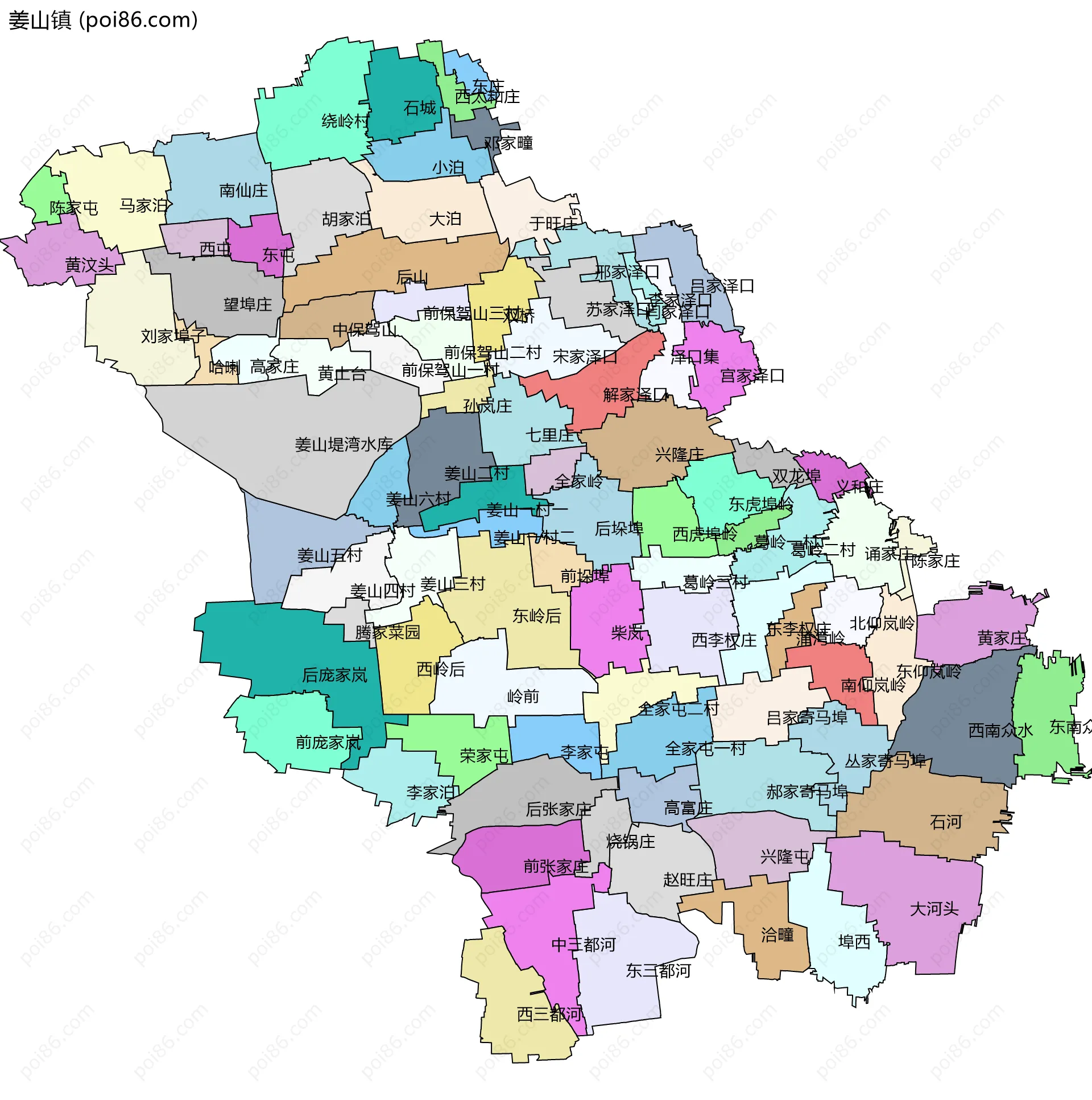 姜山镇边界地图(五级行政区划)