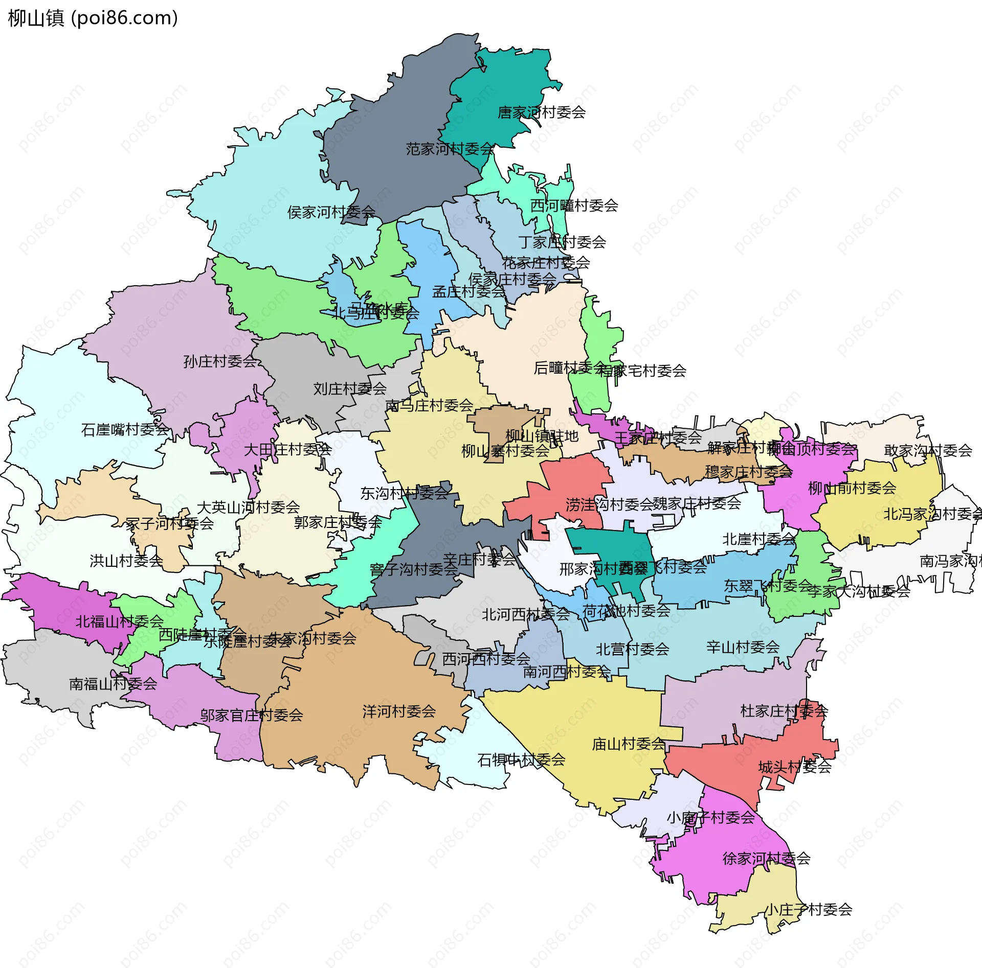 柳山镇边界地图(五级行政区划)