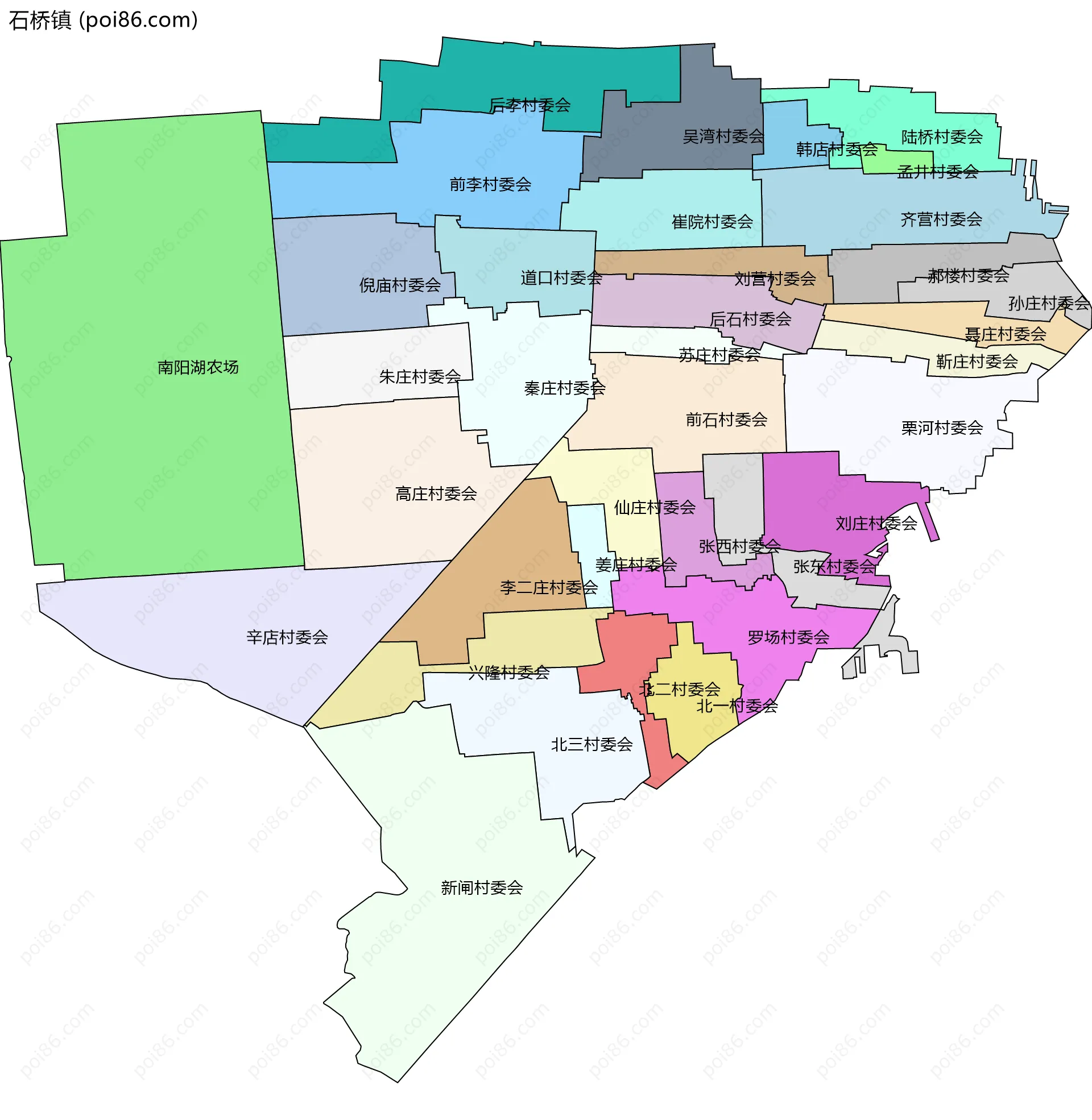 石桥镇边界地图(五级行政区划)