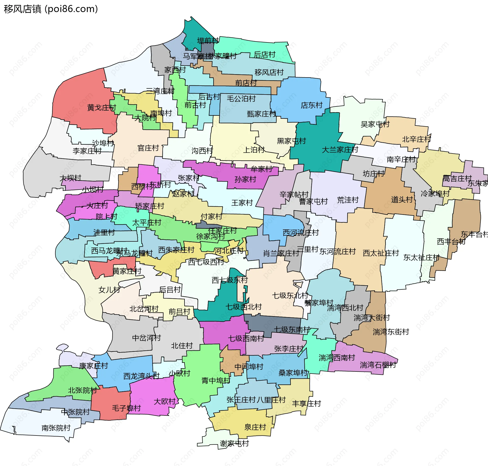 移风店镇边界地图(五级行政区划)
