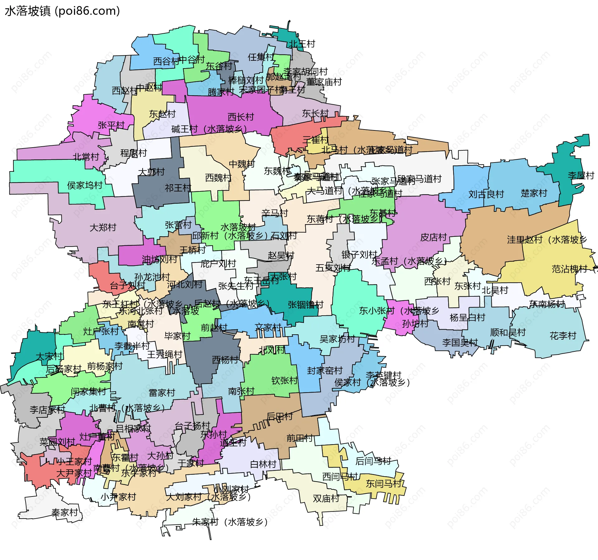 水落坡镇边界地图(五级行政区划)