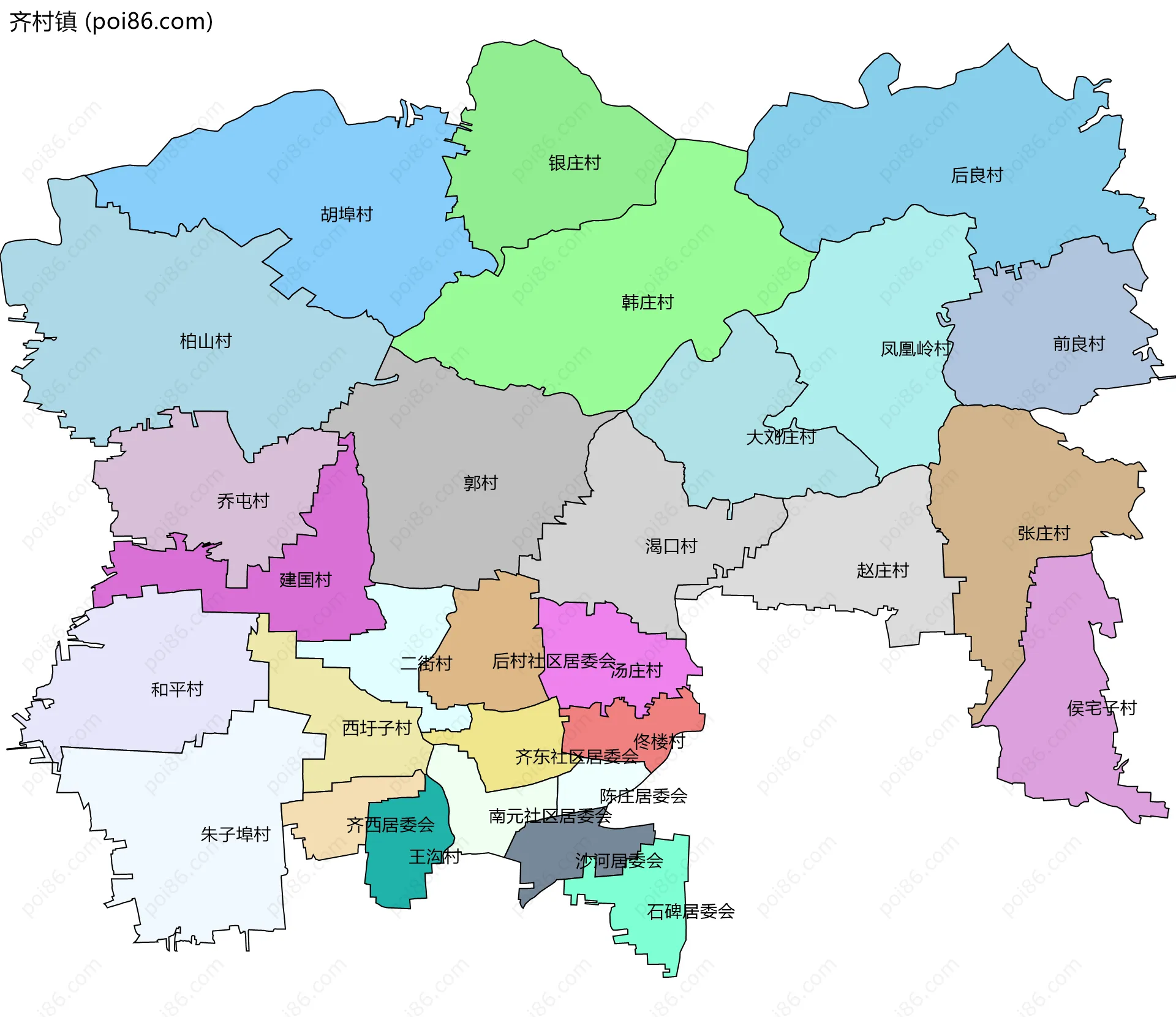 齐村镇边界地图(五级行政区划)