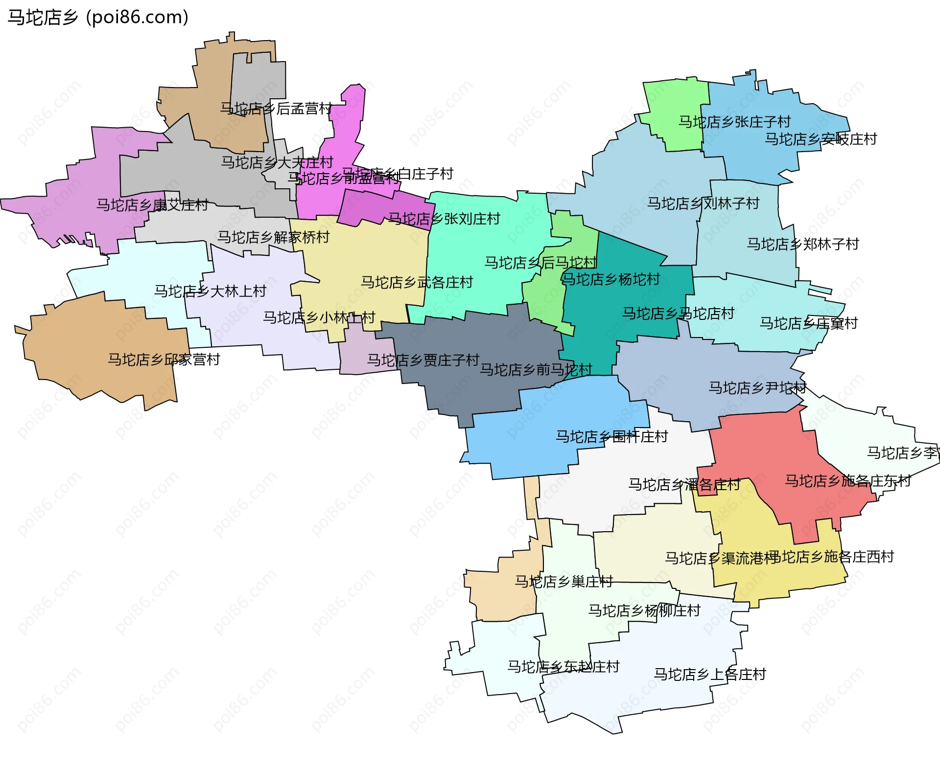 马坨店乡边界地图(五级行政区划)